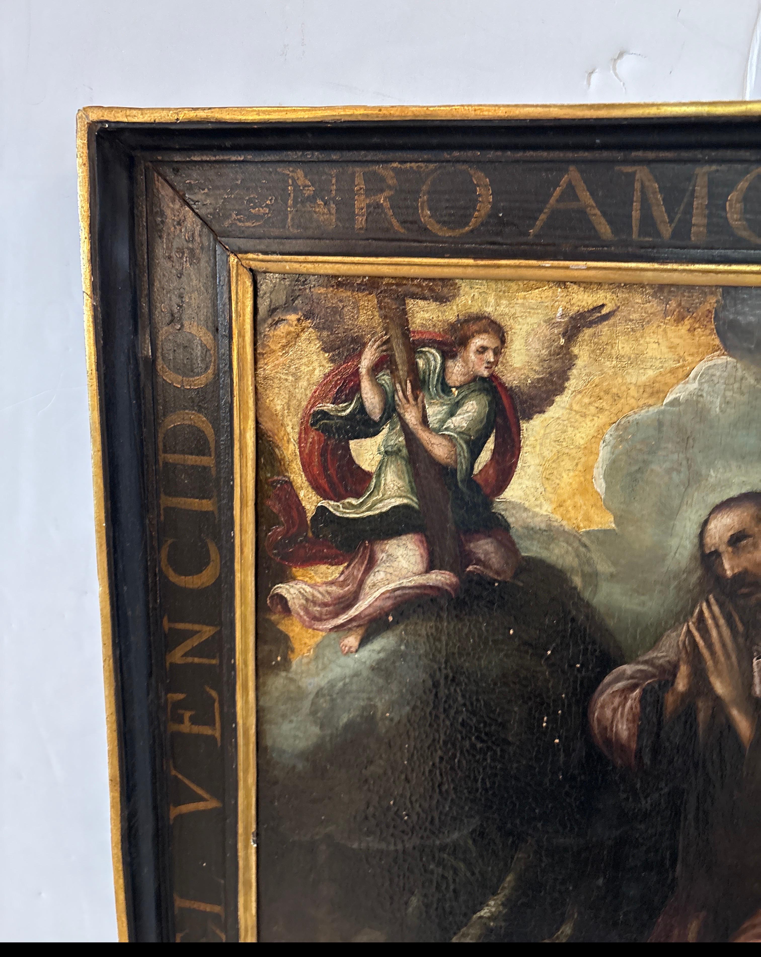 An Oil painting on canvas, mounted on boardm Spain 15th Century Depicting the biblical story of 