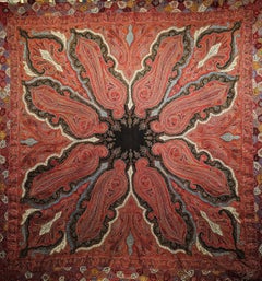 Châle brodé à la main au Cachemire au milieu du 19e siècle, motif papillon
