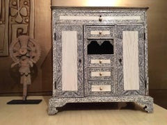 Vizagapatam Anglo Indian Miniature Sandalwood and Ivory Panels Cabinet, 1750