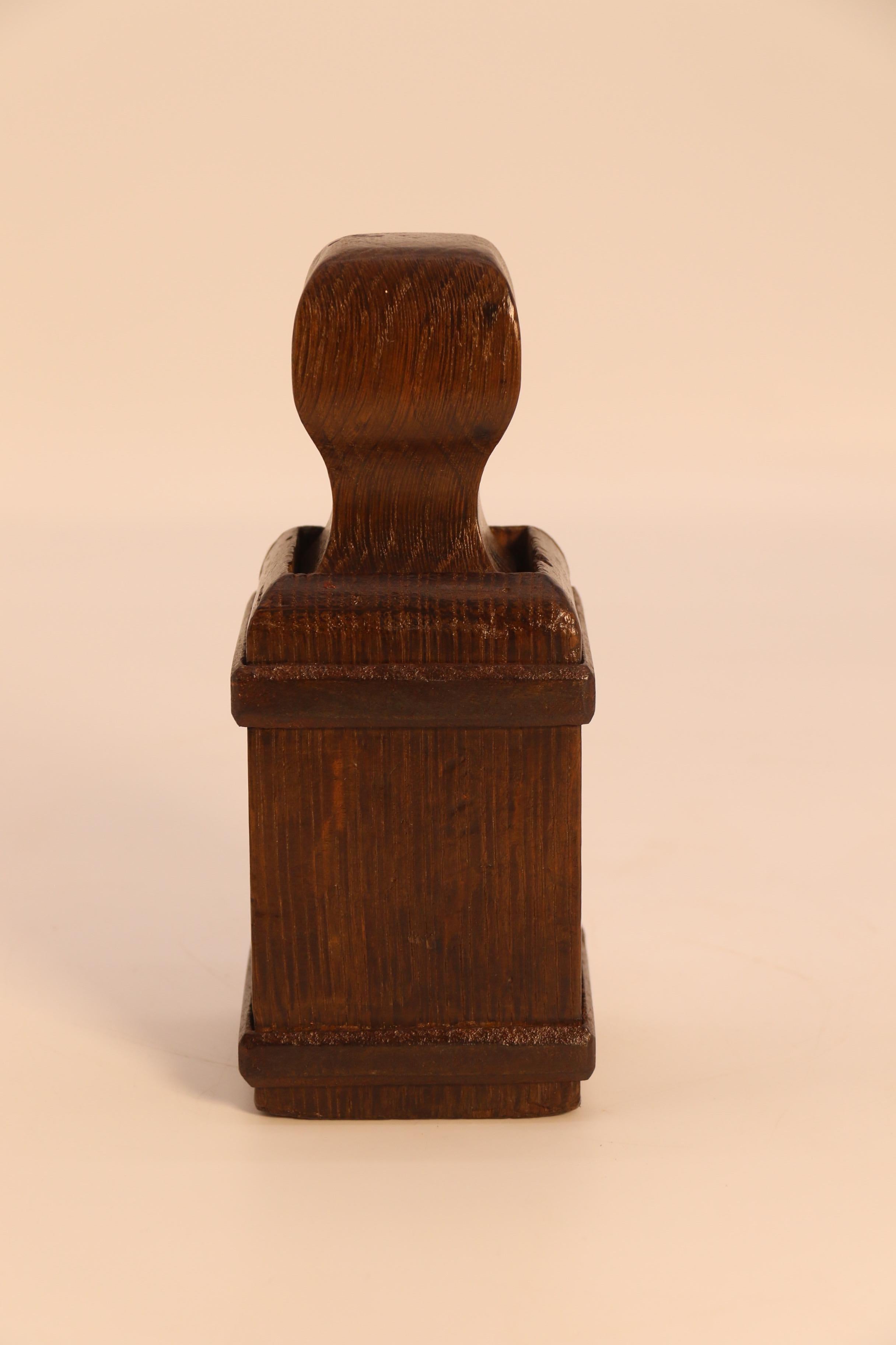Carved A 17th/18th century  English apothecary’s oak and wrought iron mounted crusher  For Sale
