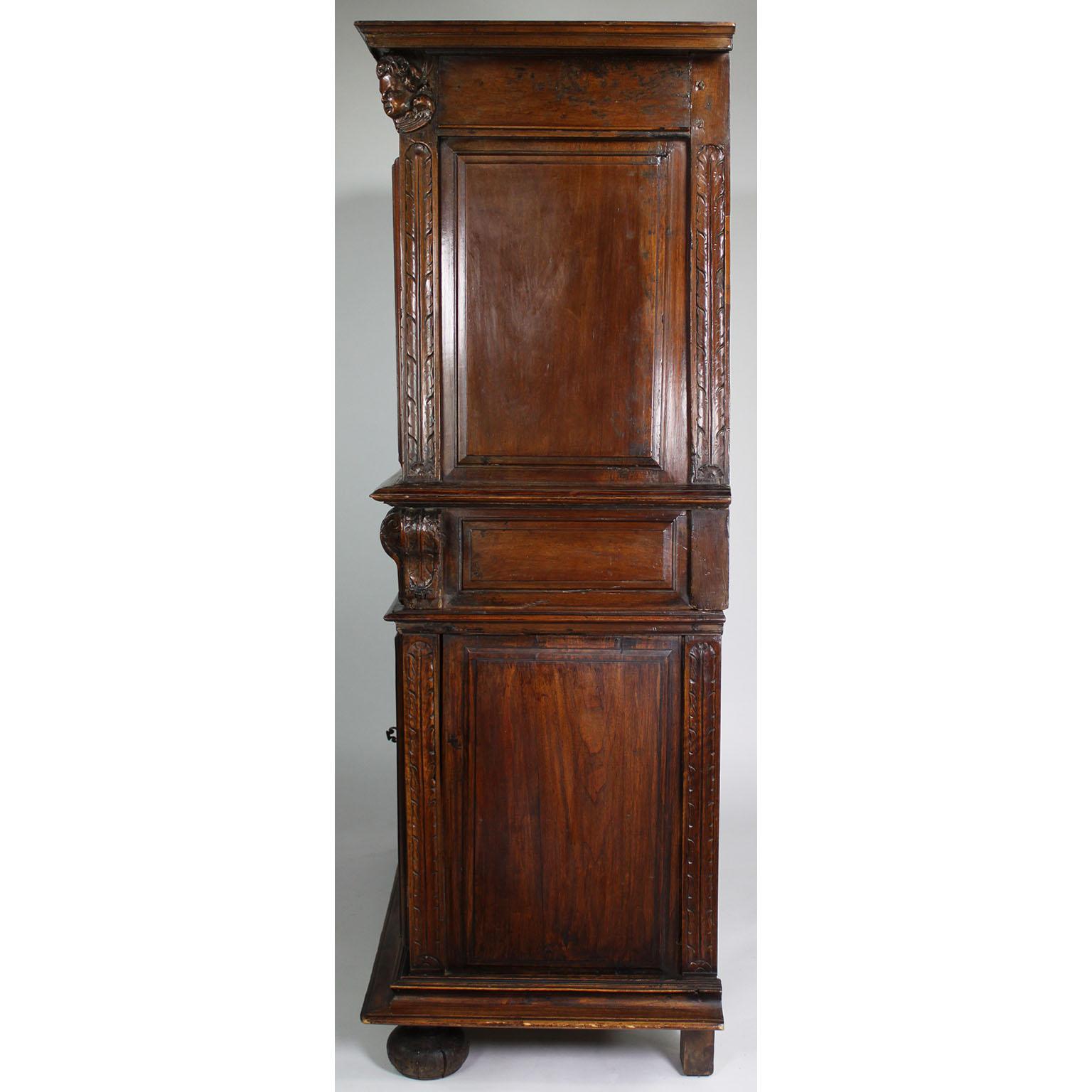 A 17th-18th Century French/Italian Renaissance Walnut Carved Credenza Cabinet For Sale 4