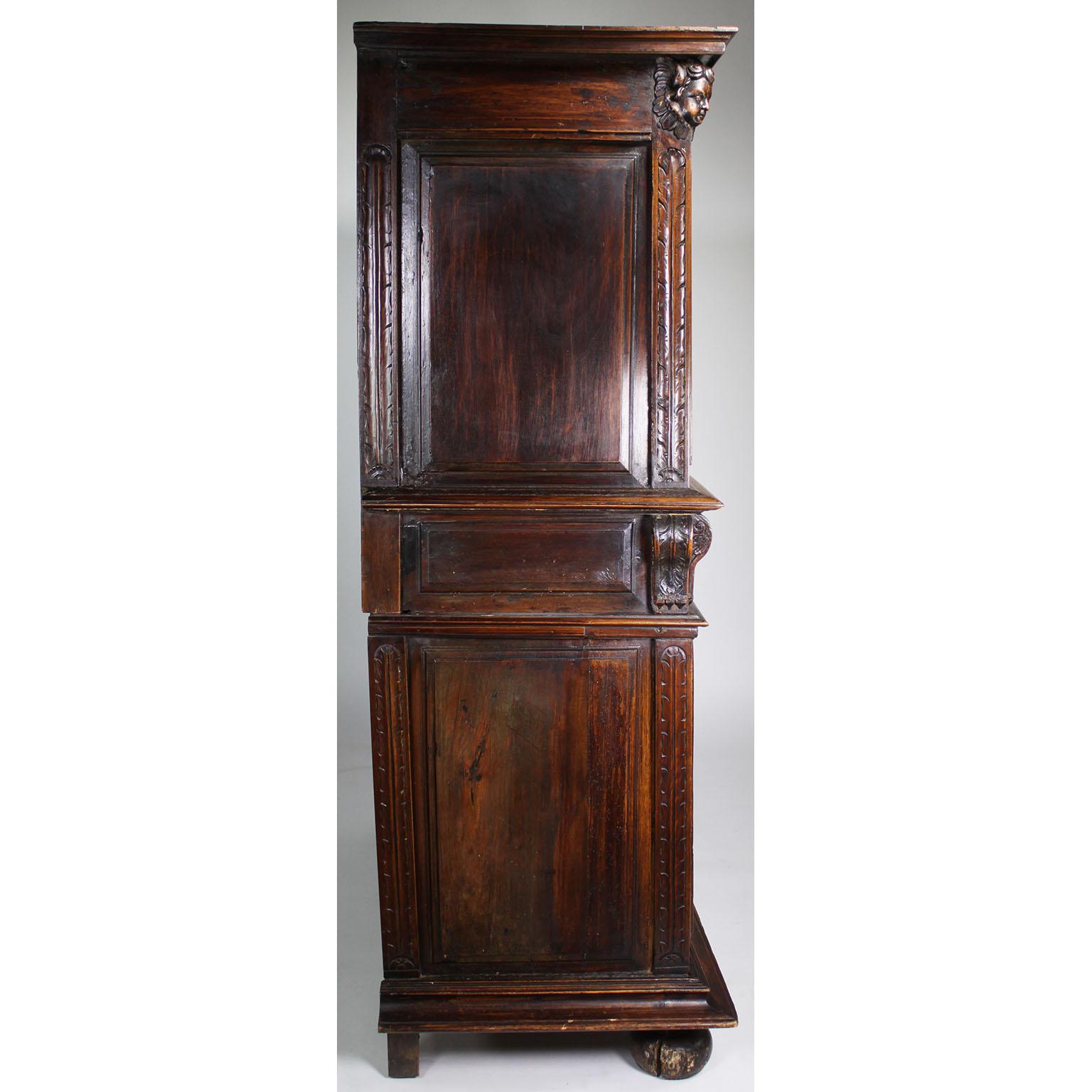 A 17th-18th Century French/Italian Renaissance Walnut Carved Credenza Cabinet For Sale 6