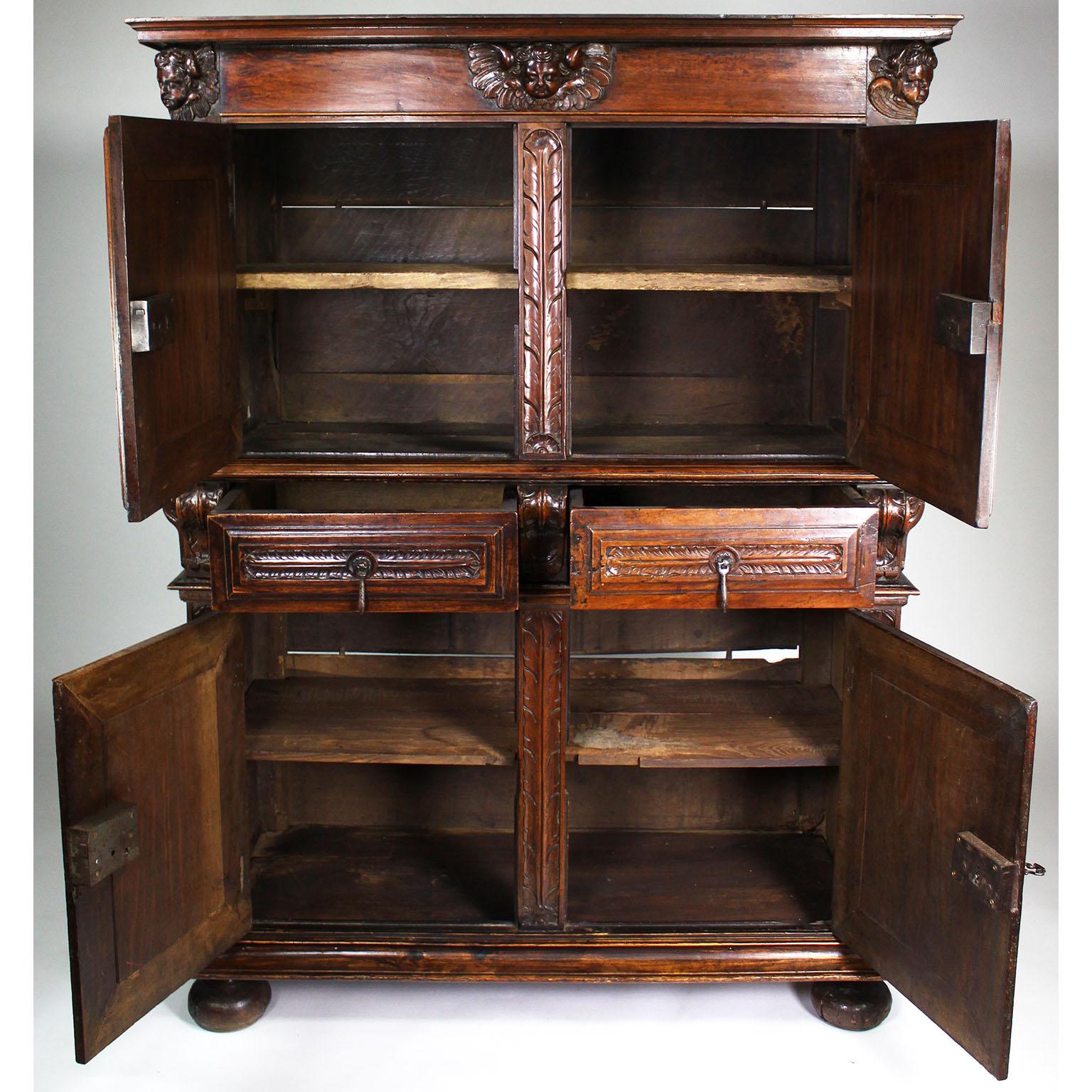 Hand-Carved A 17th-18th Century French/Italian Renaissance Walnut Carved Credenza Cabinet For Sale