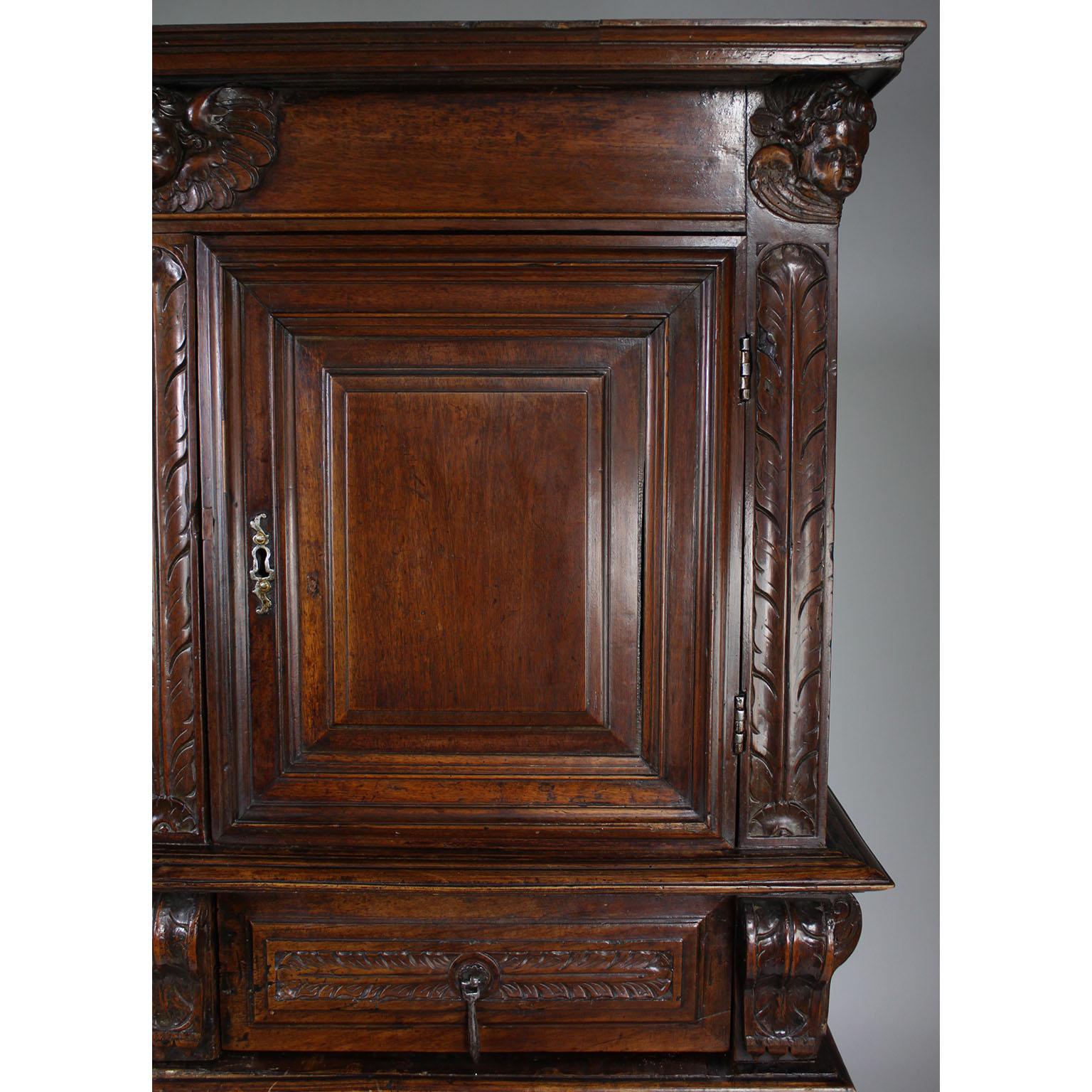 Metal A 17th-18th Century French/Italian Renaissance Walnut Carved Credenza Cabinet For Sale