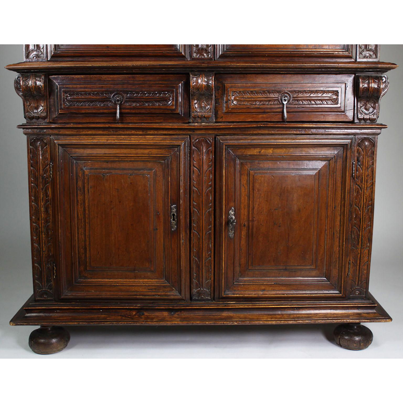 A 17th-18th Century French/Italian Renaissance Walnut Carved Credenza Cabinet For Sale 1