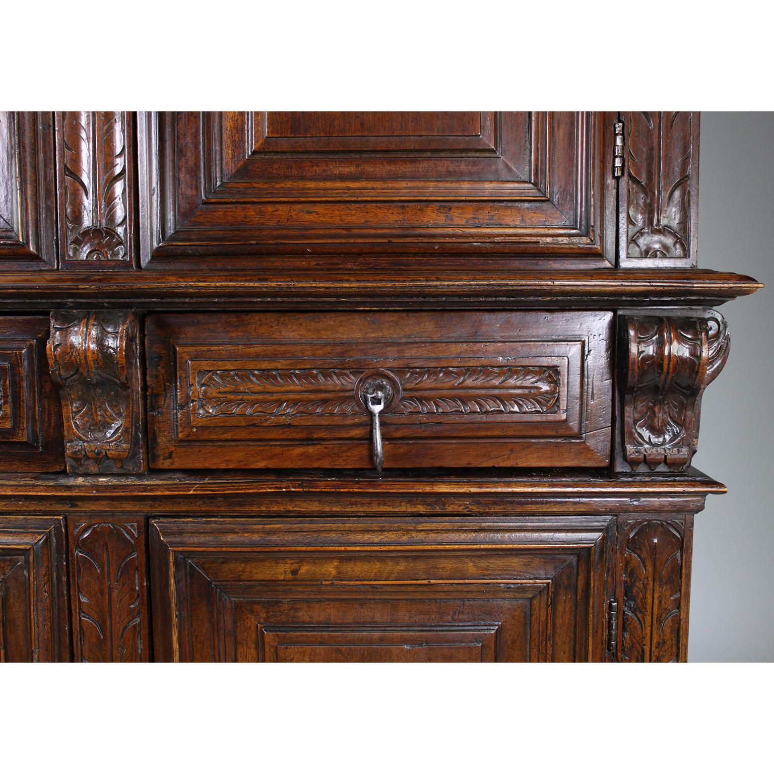A 17th-18th Century French/Italian Renaissance Walnut Carved Credenza Cabinet For Sale 2