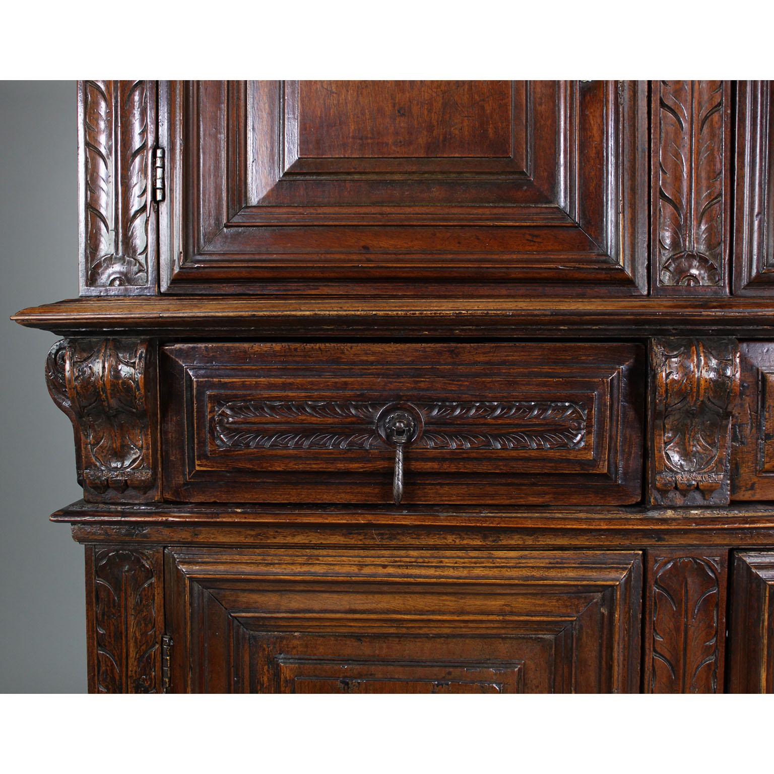 A 17th-18th Century French/Italian Renaissance Walnut Carved Credenza Cabinet For Sale 3
