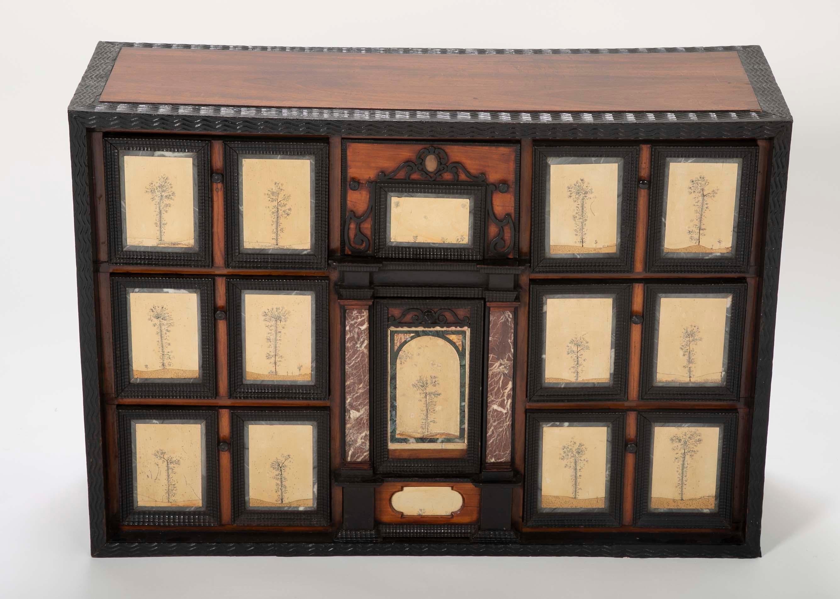 Baroque 19th Century Vargueno with Dendritic Limestone Pietra Dura Panels