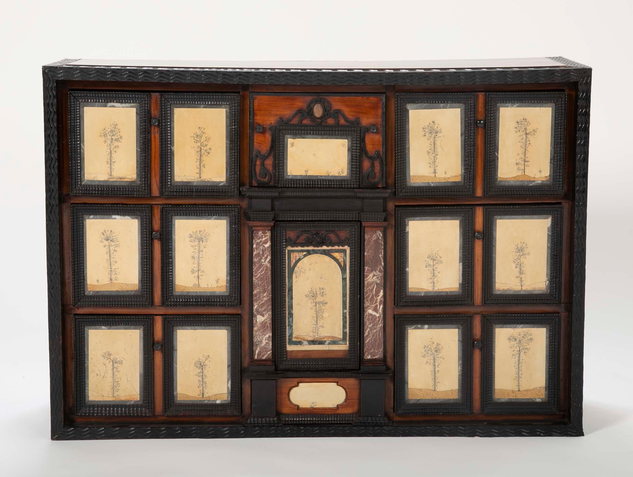 Italian 19th Century Vargueno with Dendritic Limestone Pietra Dura Panels