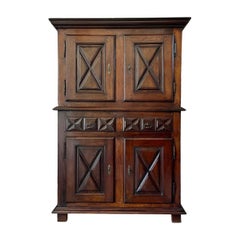 A 17th C French Walnut Louis XIII Four Door Two Drawer Cupboard