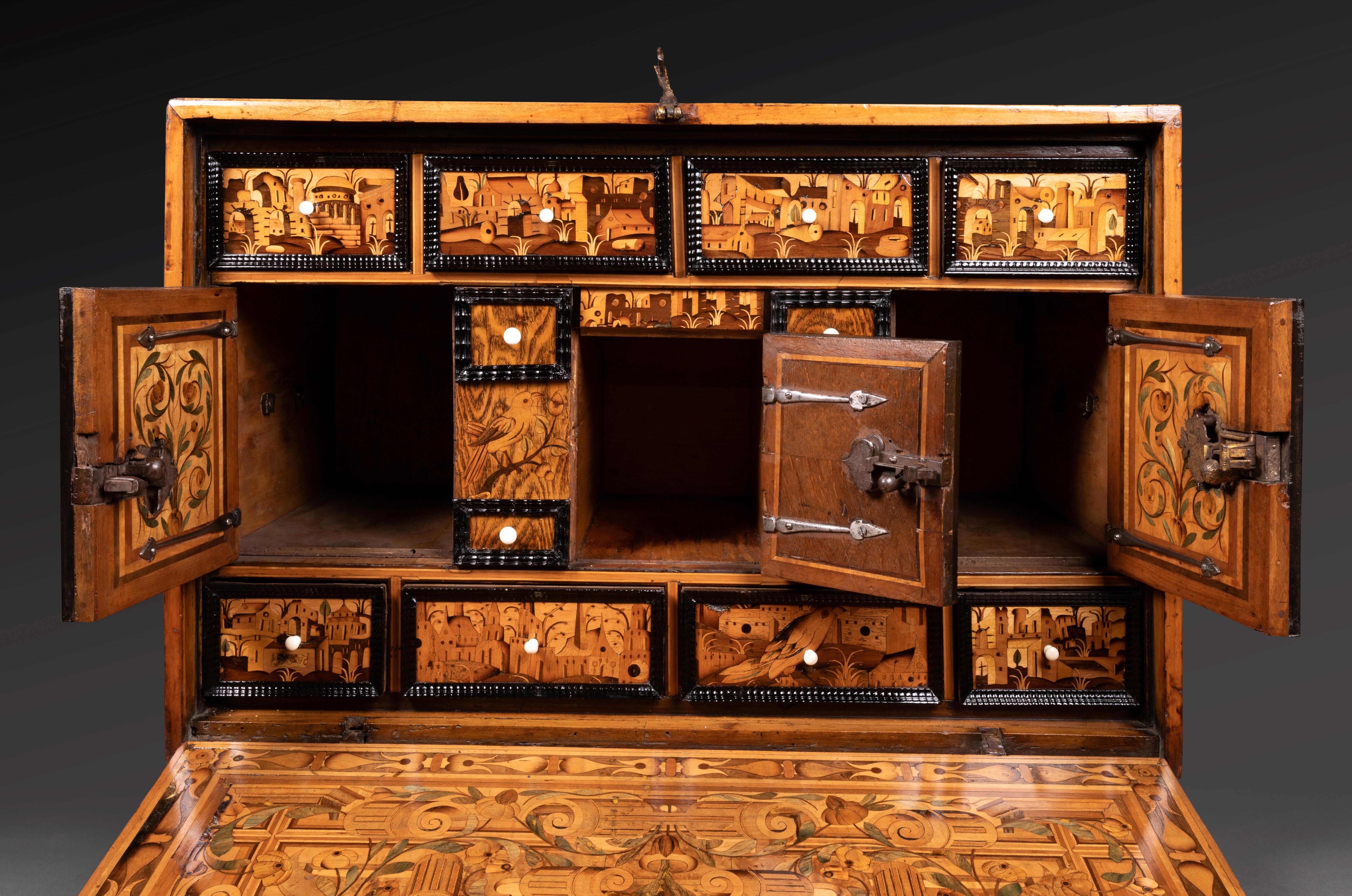 German 17th Century Augsburg Marquetry Collector's Cabinet