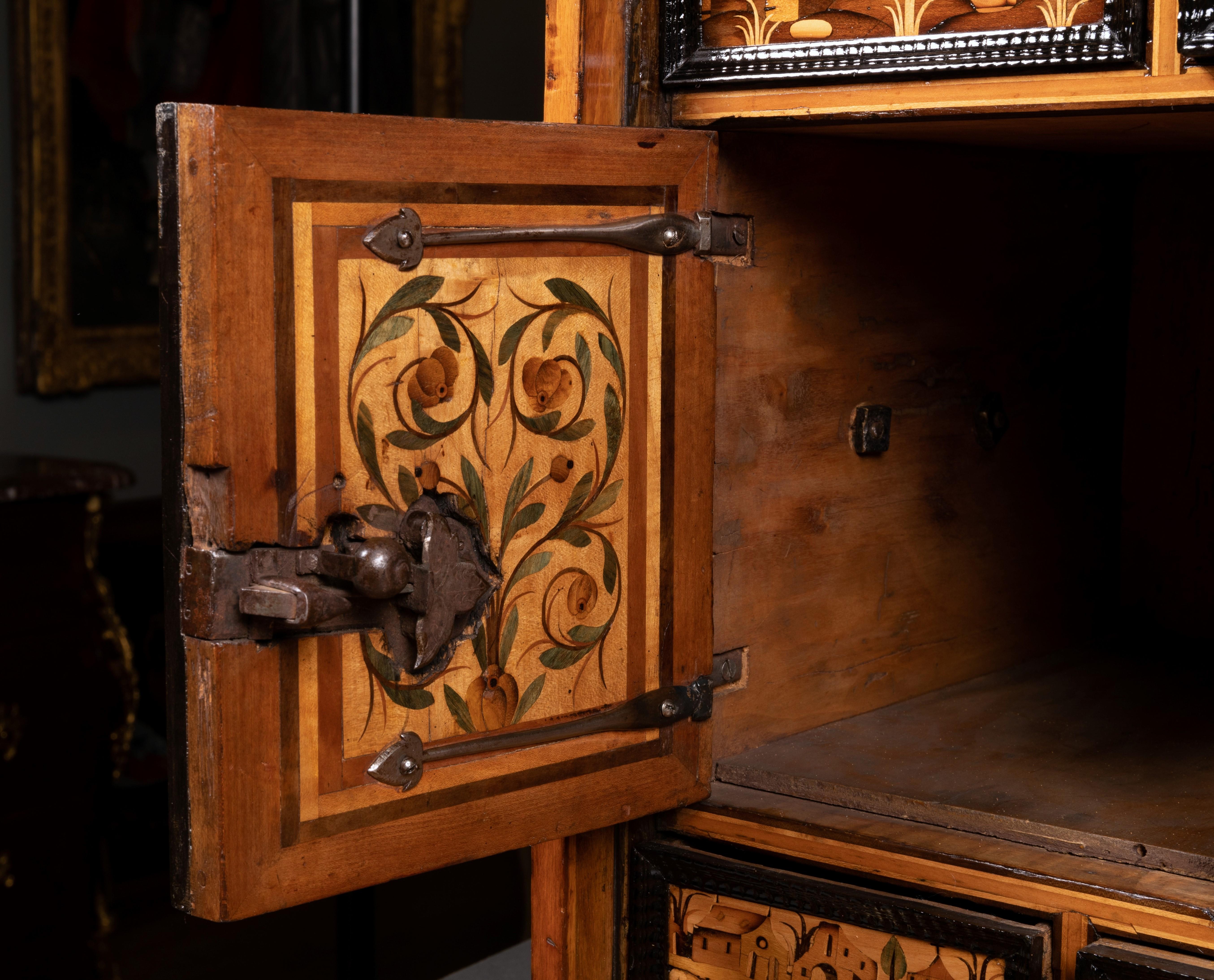 Inlay 17th Century Augsburg Marquetry Collector's Cabinet