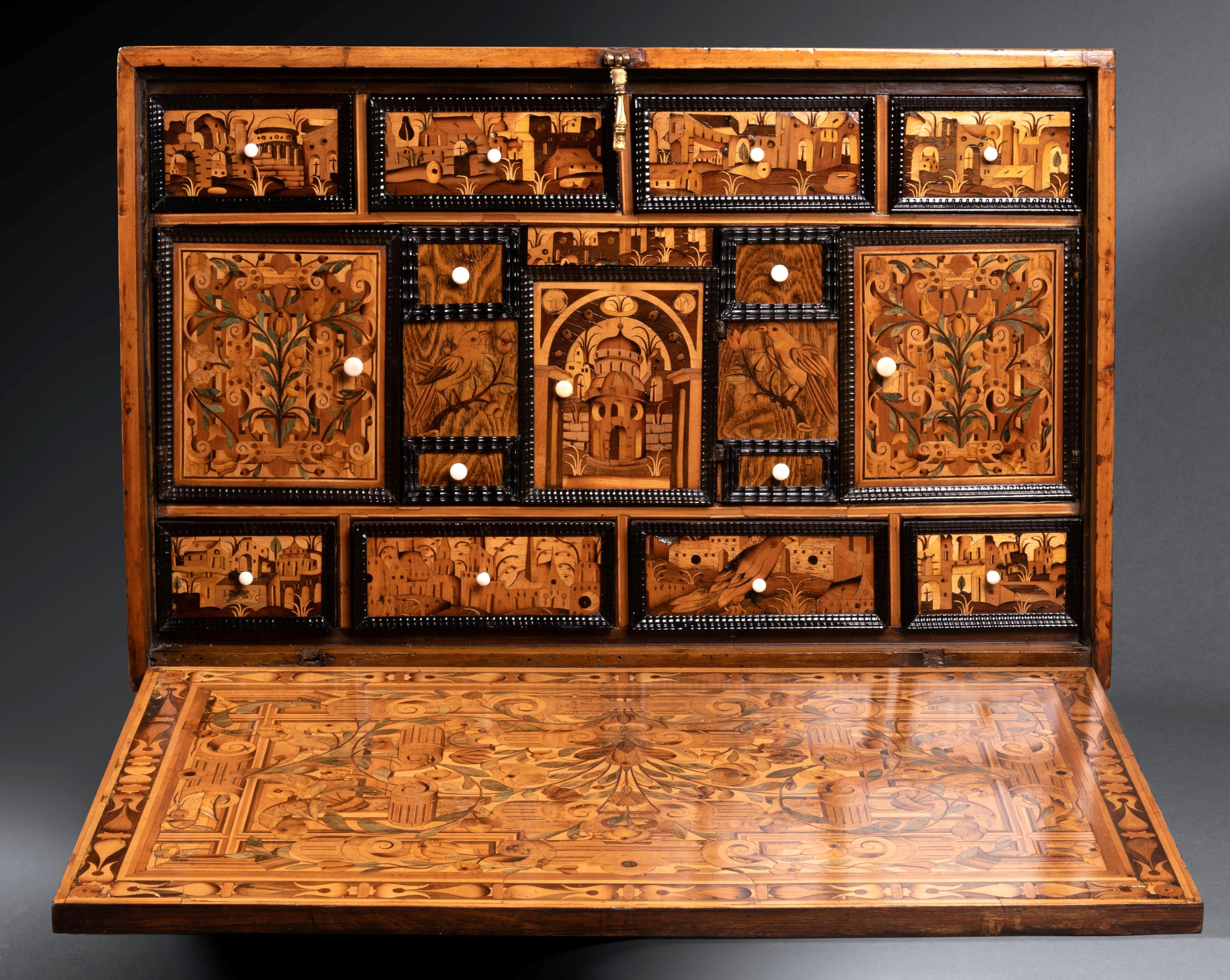 Wood 17th Century Augsburg Marquetry Collector's Cabinet