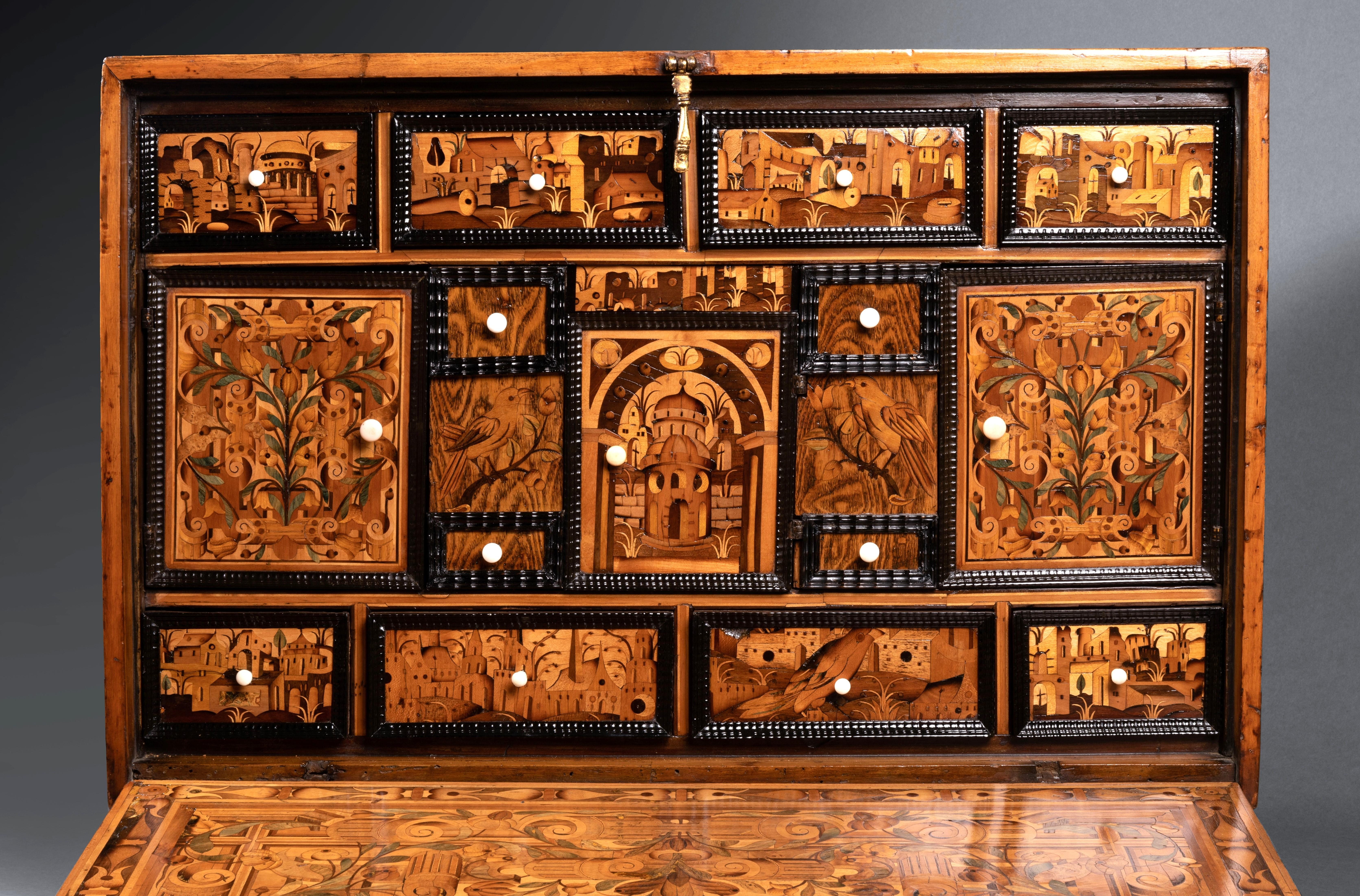 17th Century Augsburg Marquetry Collector's Cabinet 1