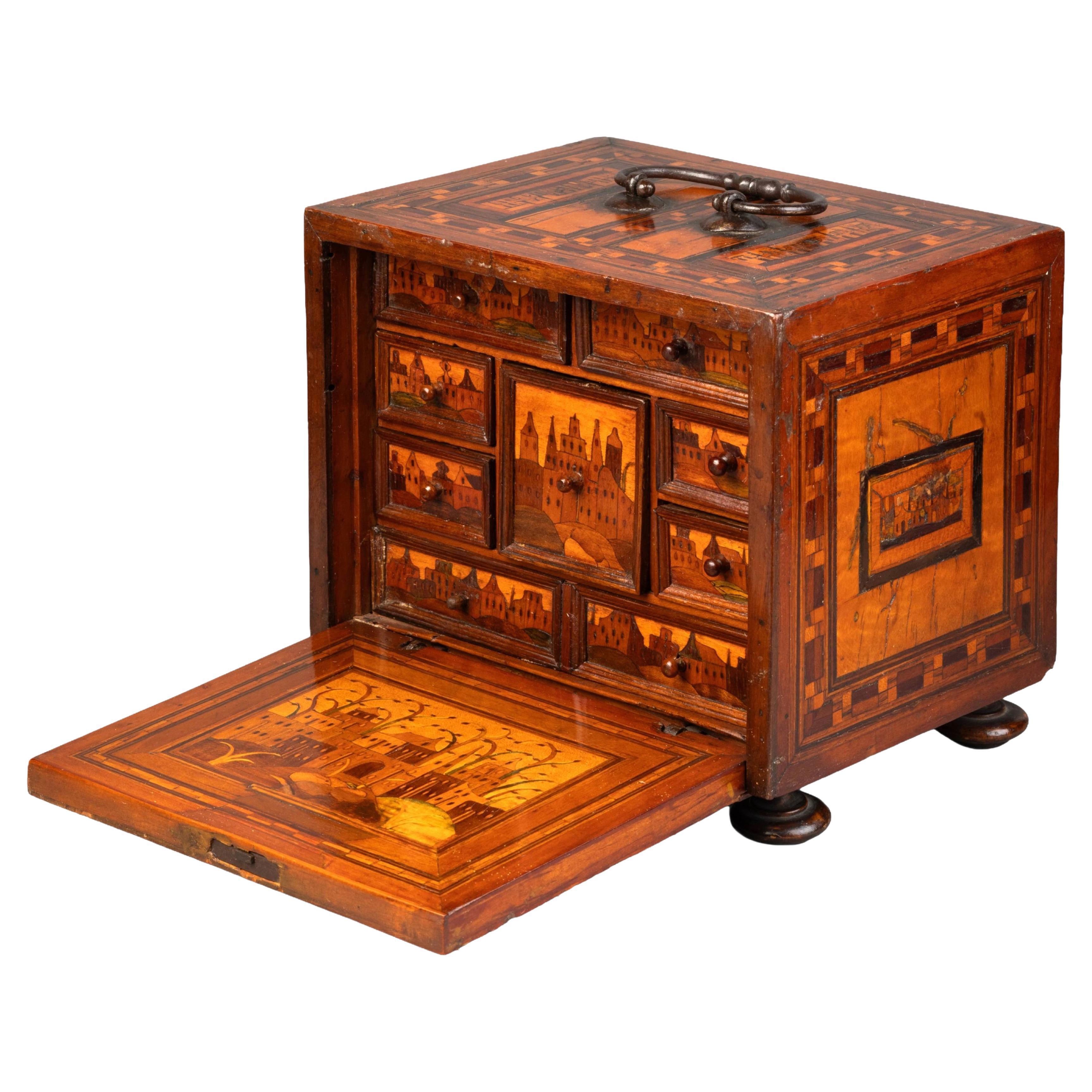A 17th century Augsburg miniature marquetry collector cabinet For Sale