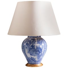 17th Century Blue and White Delft Vase as a Table Lamp with Giltwood Base