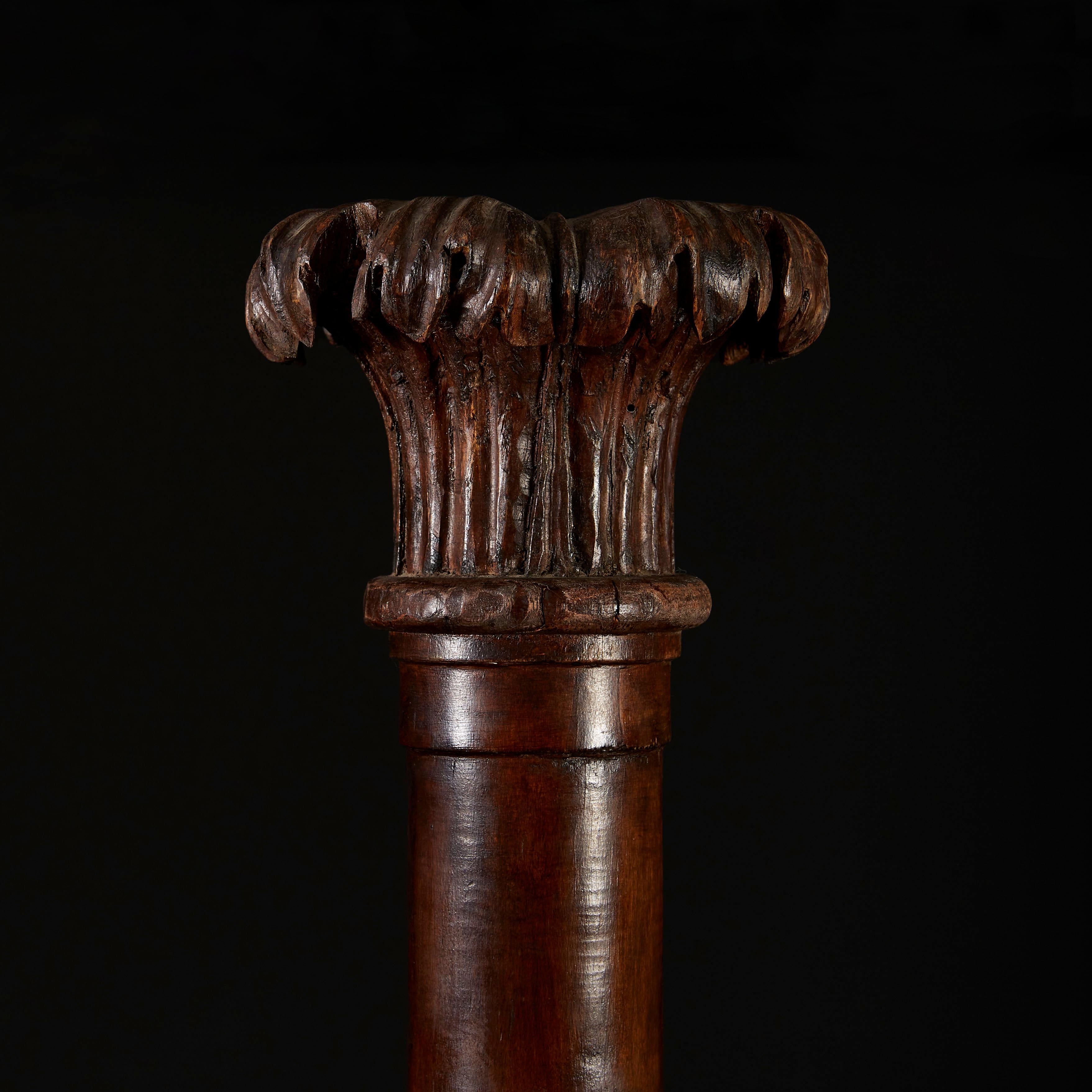 17th Century Carved Walnut Sicilian Torchere of Large Scale For Sale 1