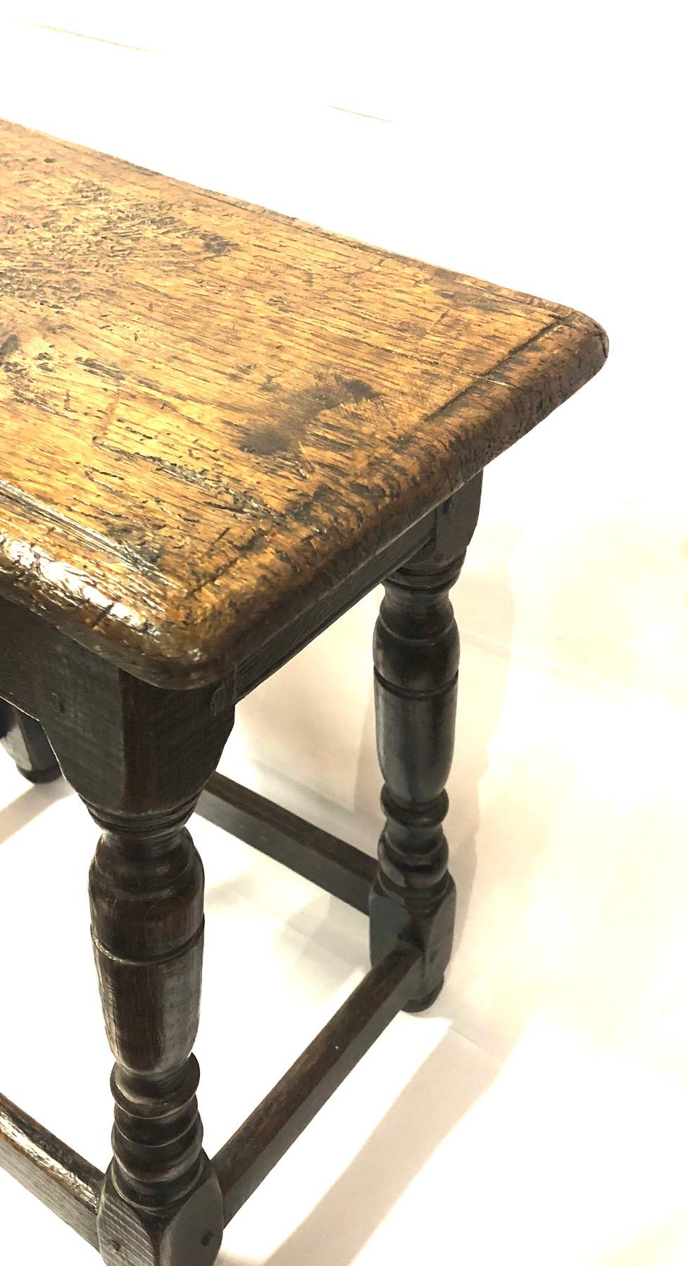 Carved A 17th Century Charles II Oak Joint Stool For Sale