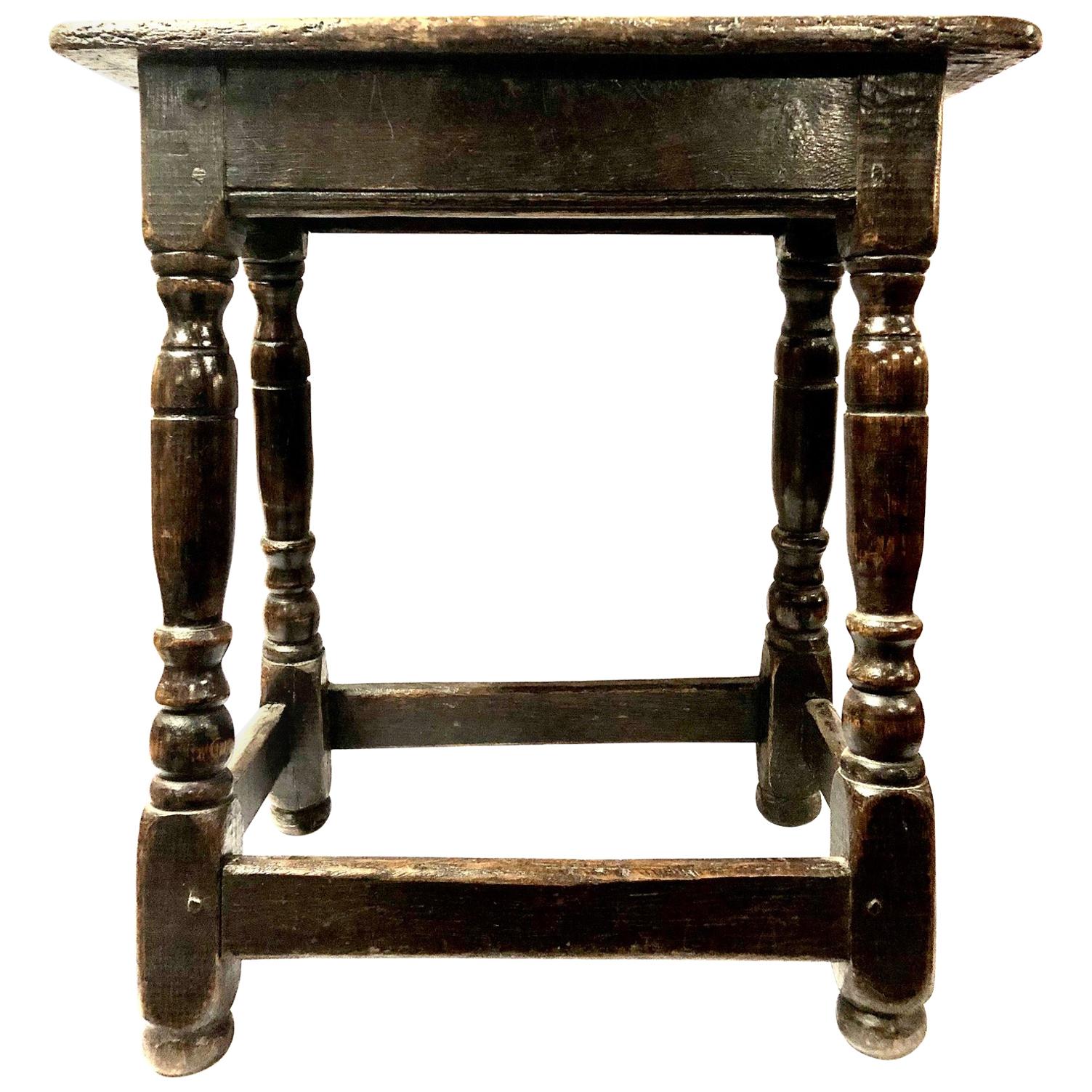 A 17th Century Charles II Oak Joint Stool For Sale