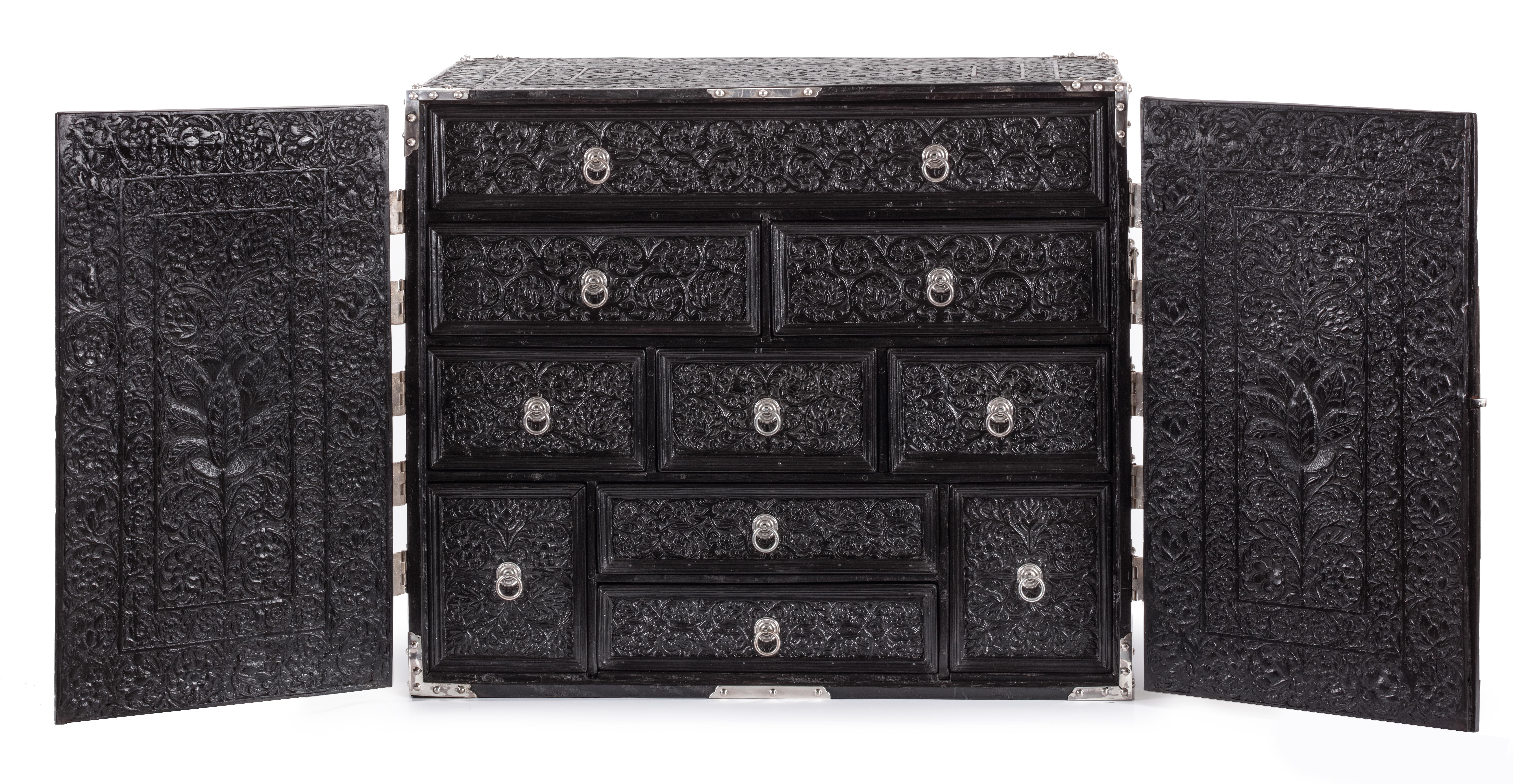 Dutch Colonial A 17th century Dutch-colonial ebony two-door VOC cabinet with silver mounts For Sale