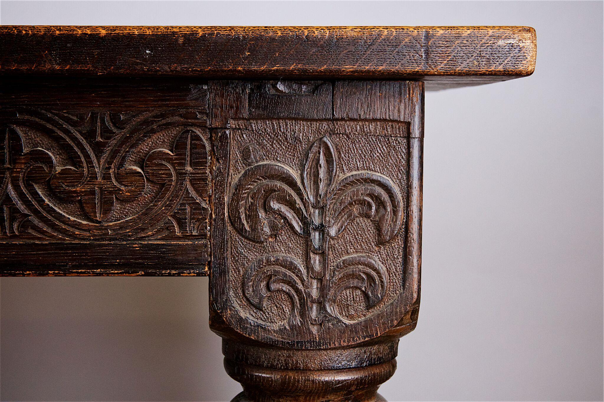 17th Century English Carved Oak Refectory Table, circa 1680 6