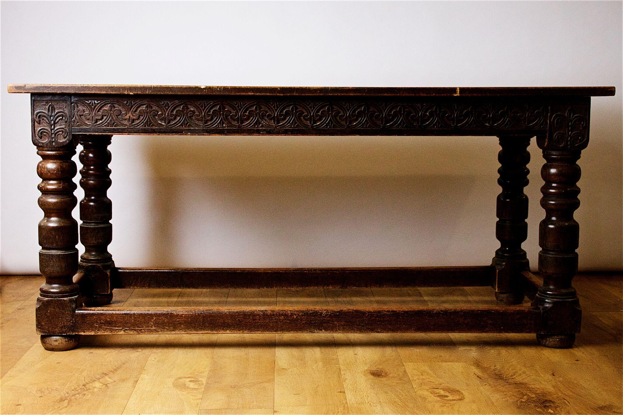 A 17th century carved oak refectory table, circa 1680, English.