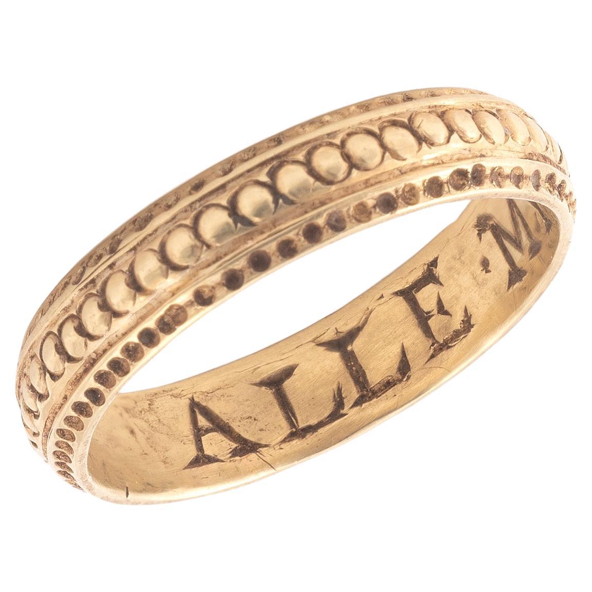 Women's or Men's A 17th Century English Gold Posy Ring For Sale