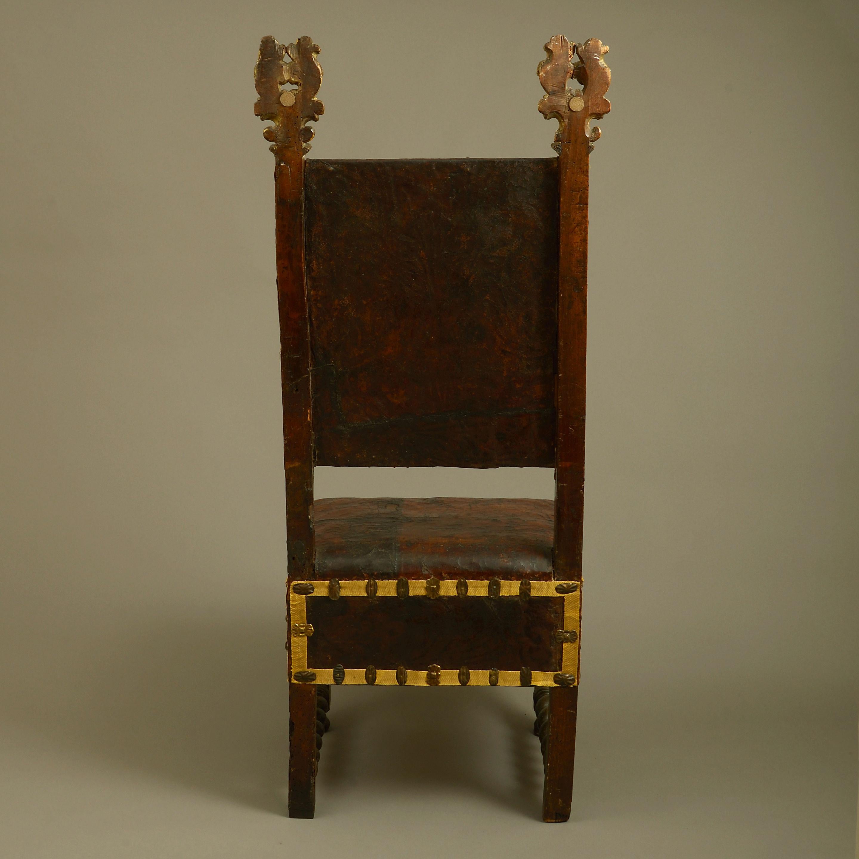 Italian 17th Century Florentine Parcel Gilded Walnut Chair