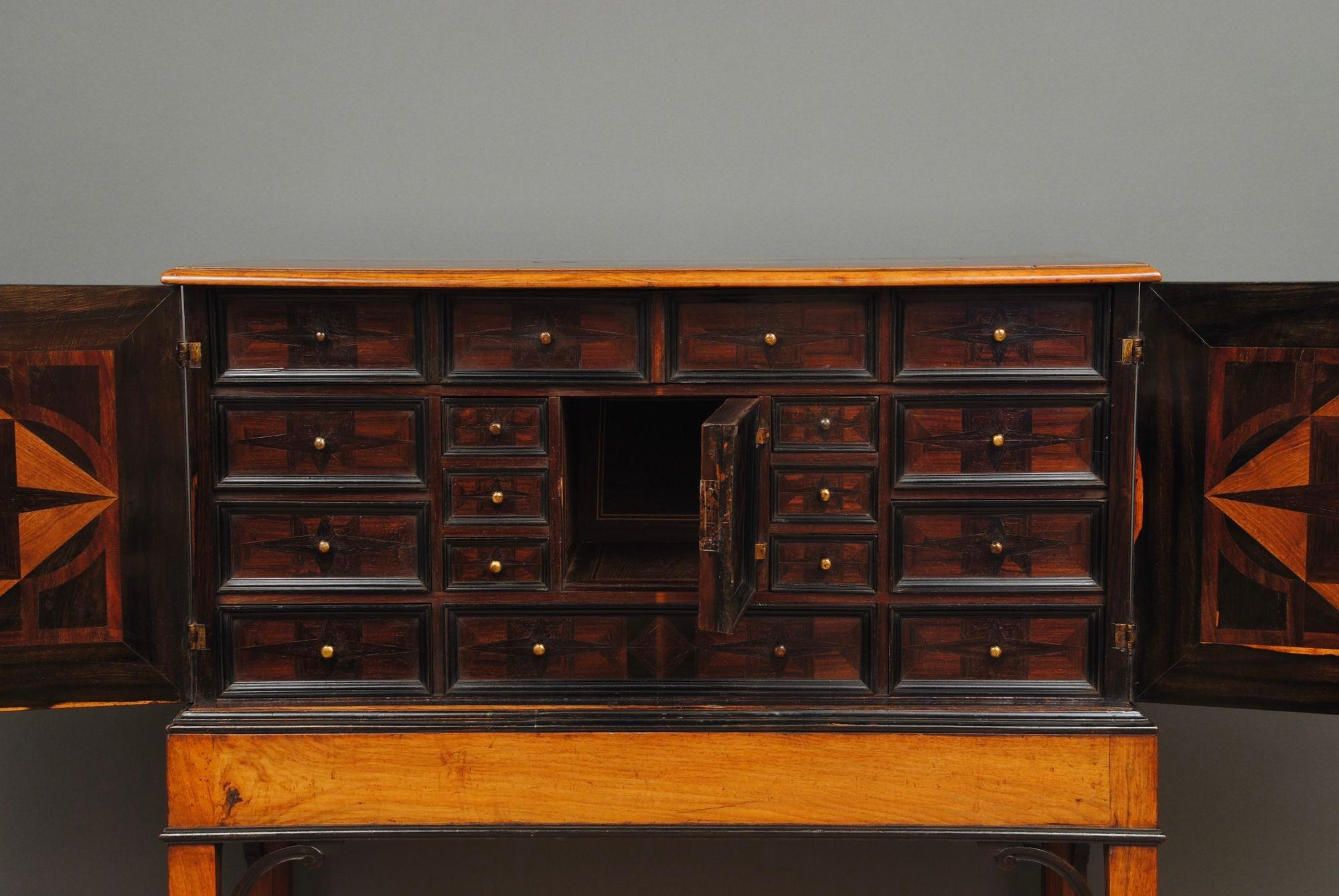18th Century and Earlier A 17th Century German Table Marquetry Cabinet