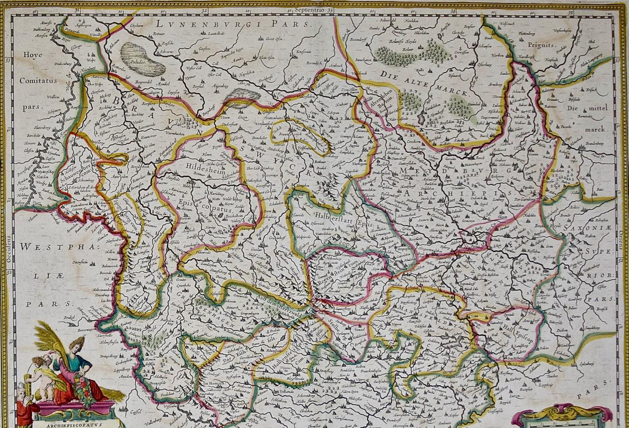 Carte colorée à la main d'une région de l'ouest de l'Allemagne du XVIIe siècle par Janssonius Bon état - En vente à Alamo, CA
