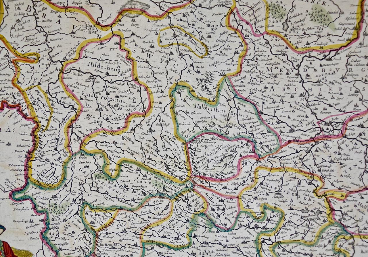 Carte colorée à la main d'une région de l'ouest de l'Allemagne du XVIIe siècle par Janssonius en vente 1