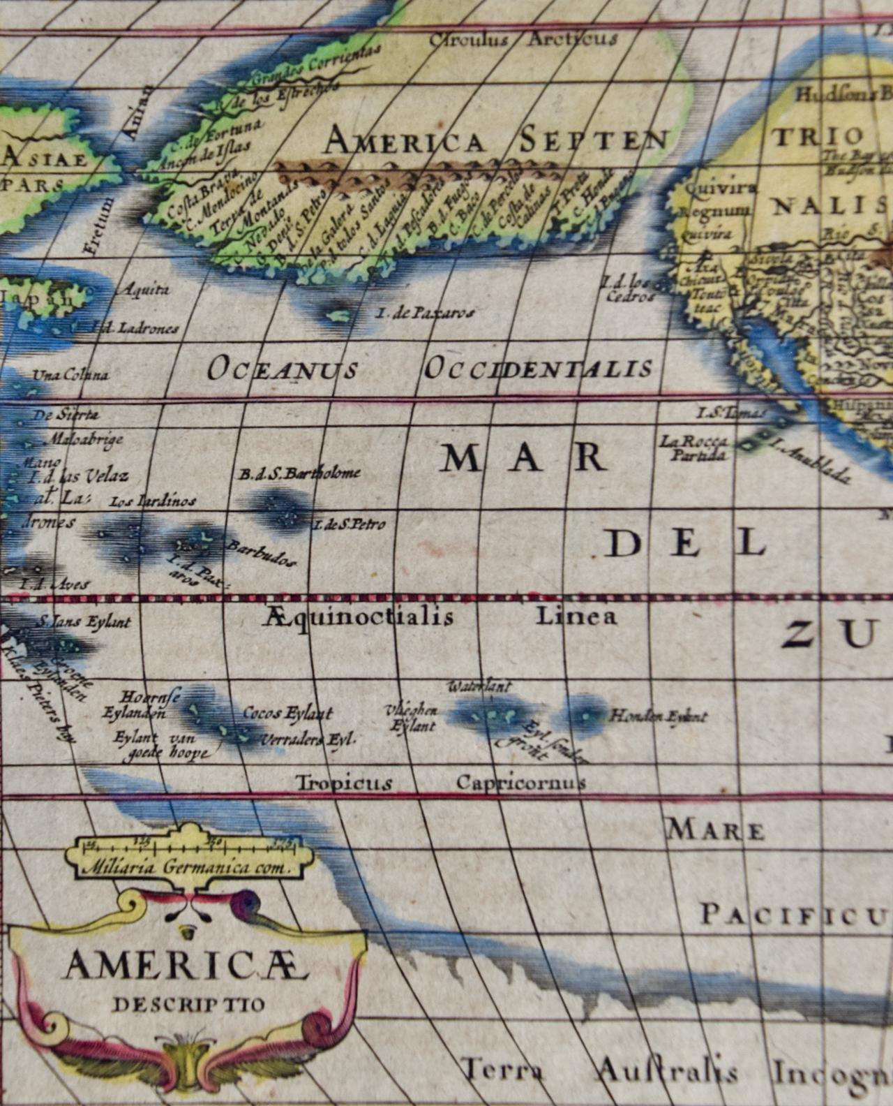 North & South America: A 17th Century Hand-colored Map by Jansson & Goos In Good Condition For Sale In Alamo, CA