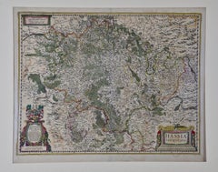 carte coloriée à la main du 17ème siècle de la région de Hesse-Kassel en Allemagne par Hondius