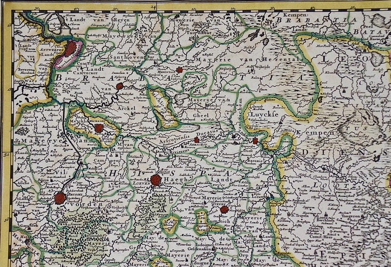 17th Century Hand Colored Map of the Liege Region in Belgium by ...