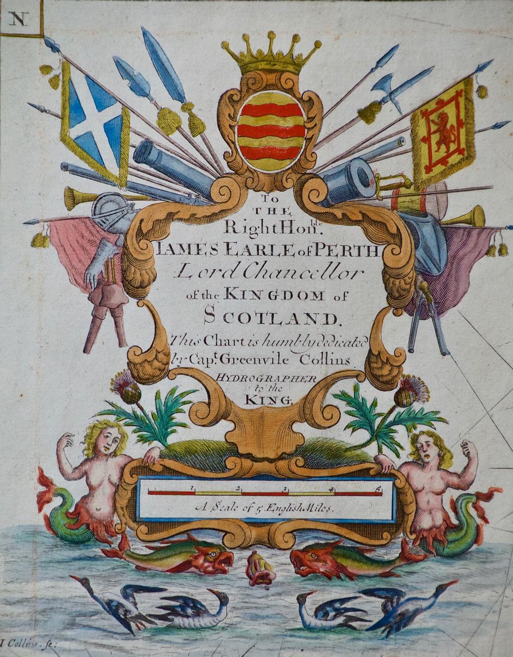 Edinburgh, Schottlandküste: Eine handkolorierte Meereskarte aus dem 17. Jahrhundert von Collins (Englisch) im Angebot