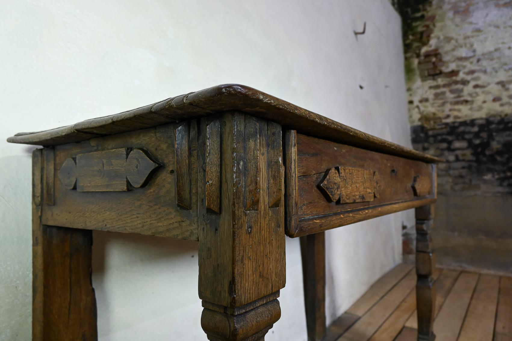 18th Century and Earlier 17th Century Provincial Oak Console Table, Desk For Sale