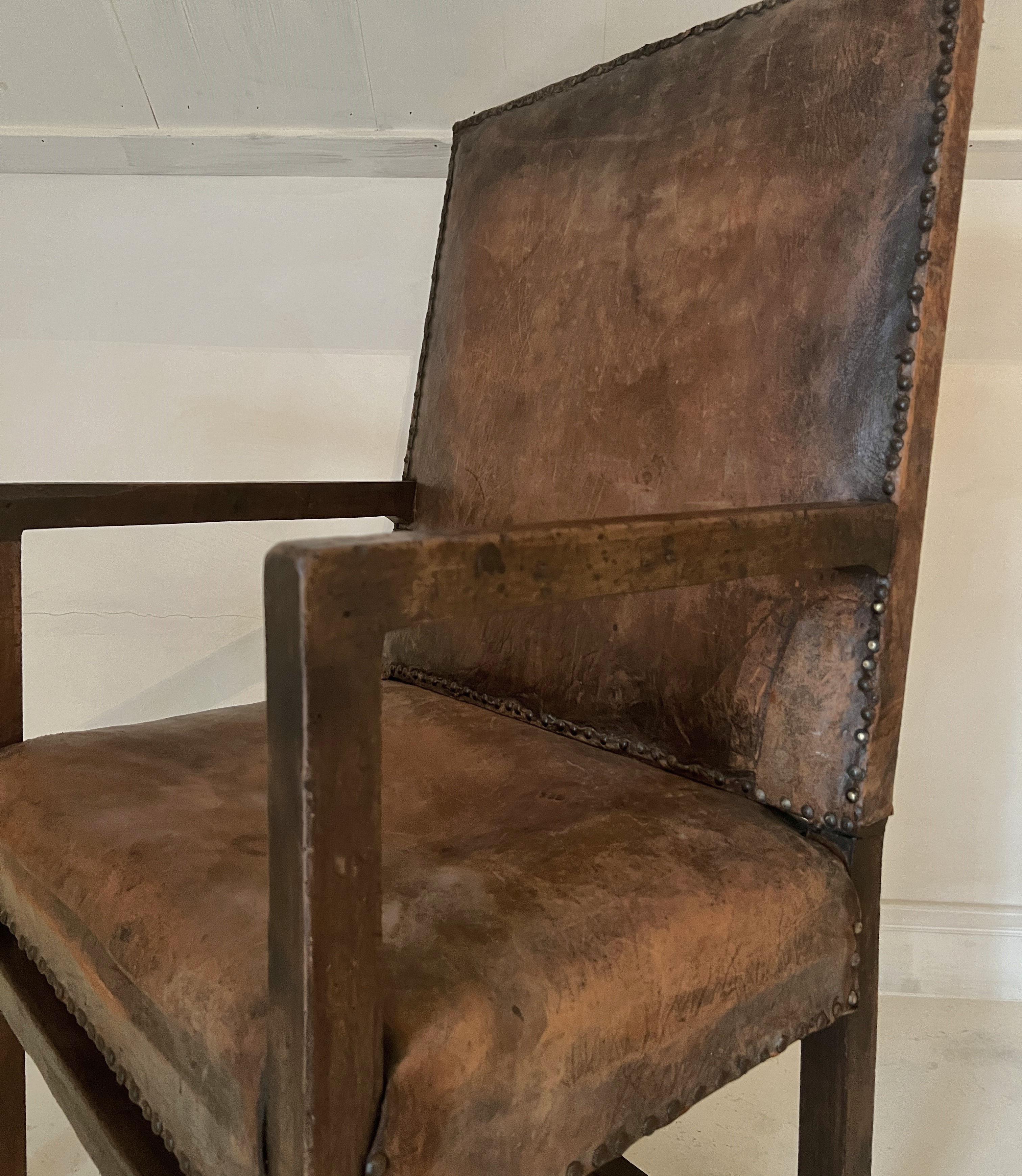 A 17th century walnut and leather armchair modernist feel For Sale 4