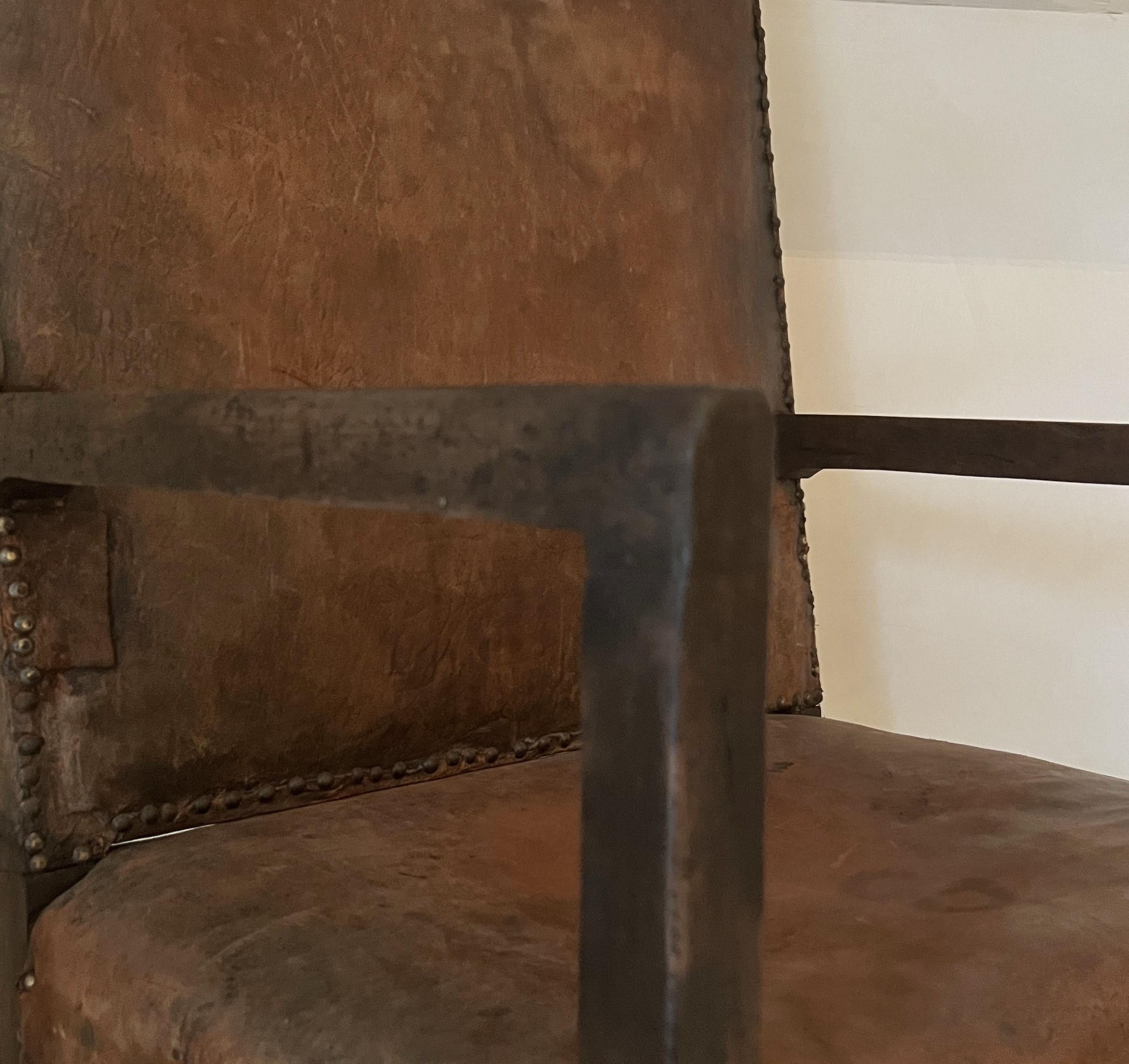 A 17th century walnut and leather armchair modernist feel For Sale 6