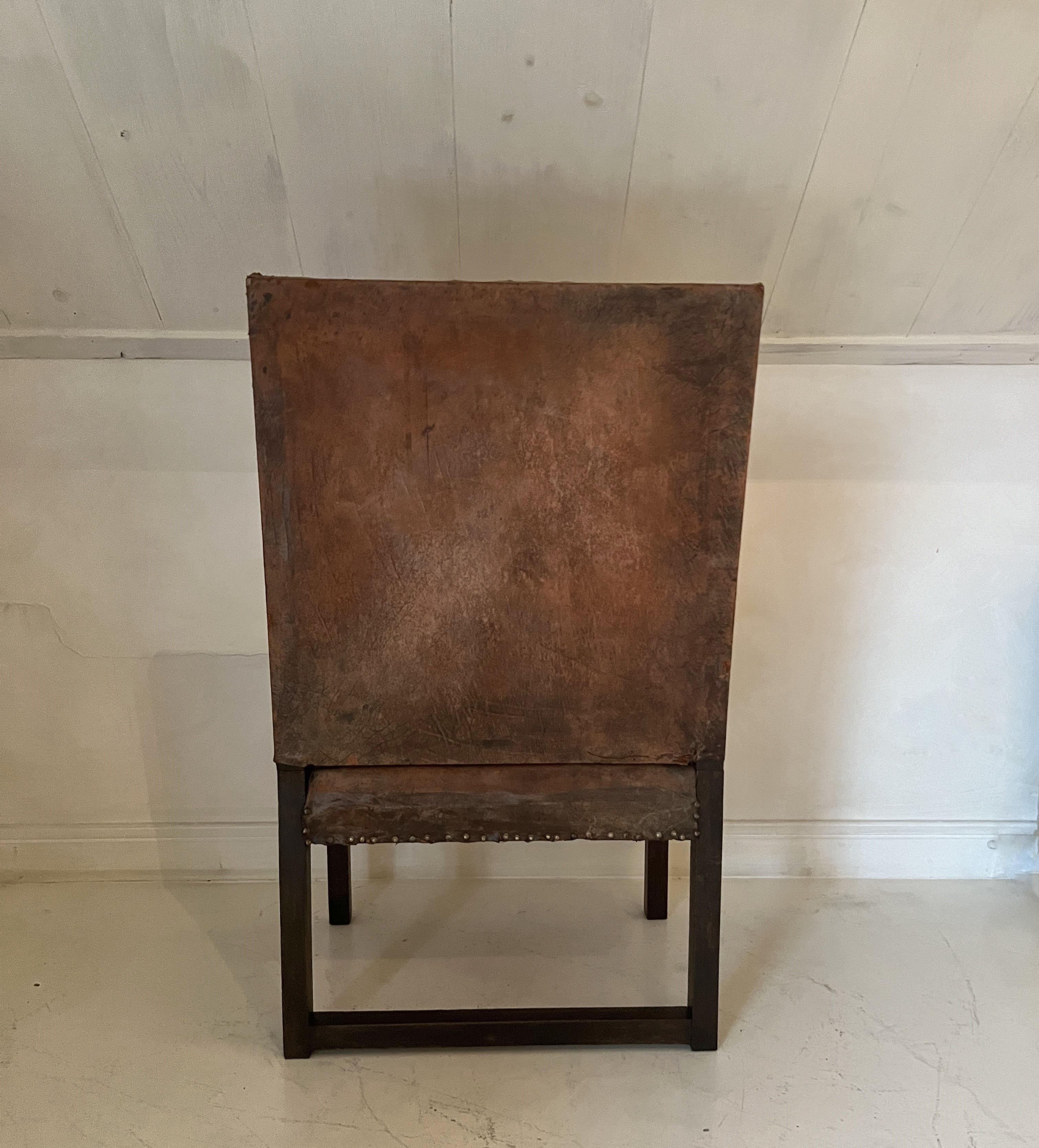 A 17th century walnut and leather armchair modernist feel For Sale 1