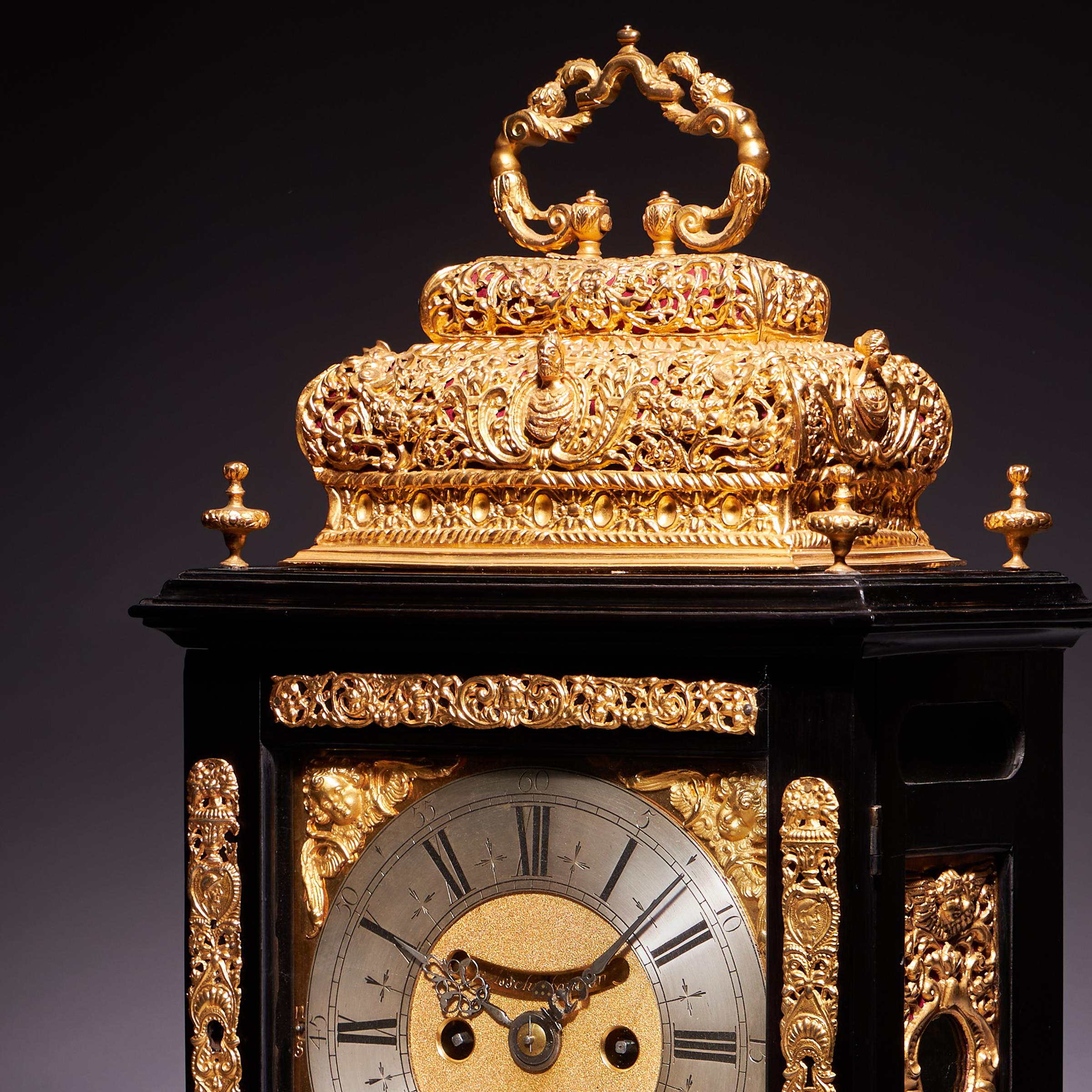 A 17th Century William and Mary eight-day double basket table clock by Asselin For Sale 4