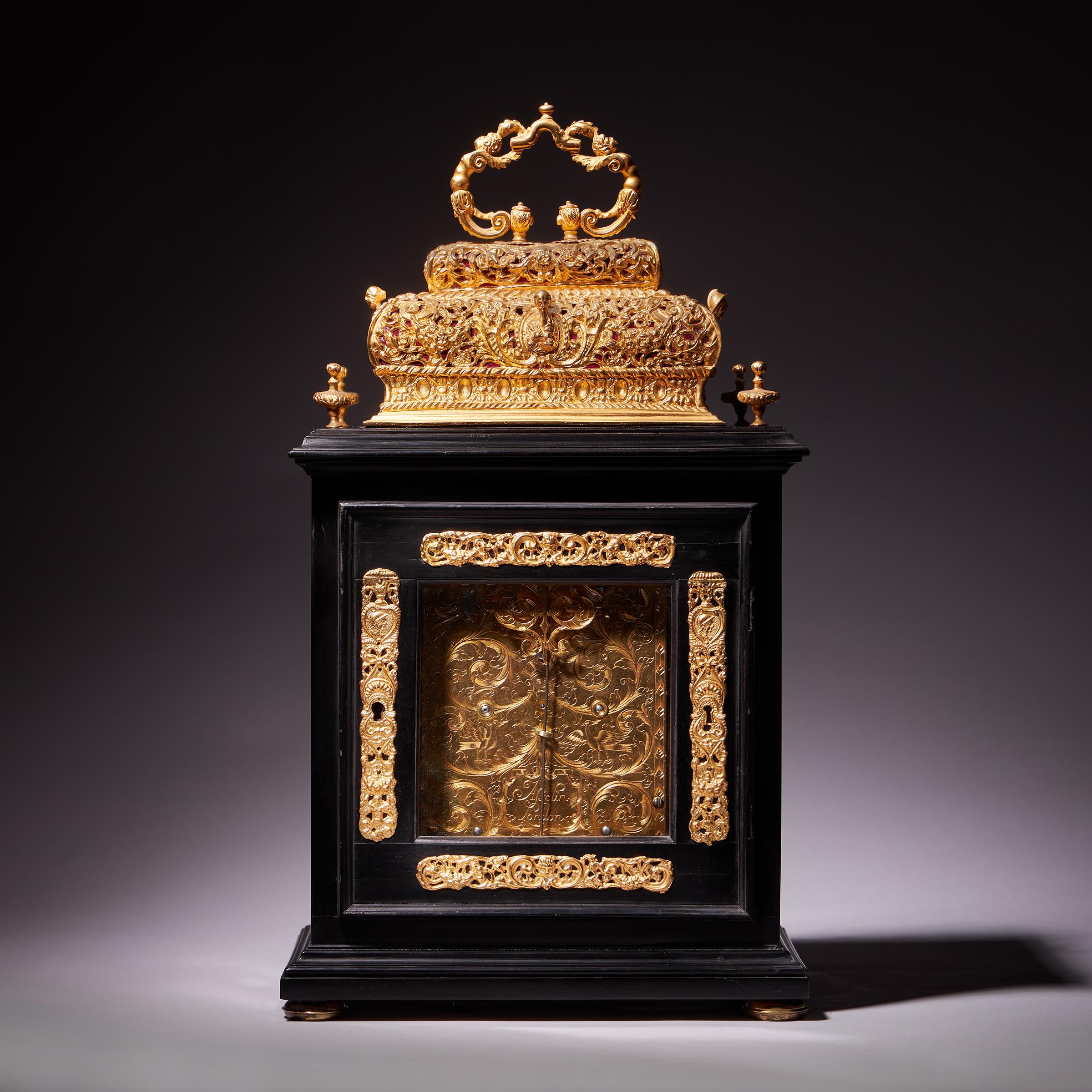 18th Century and Earlier A 17th Century William and Mary eight-day double basket table clock by Asselin For Sale