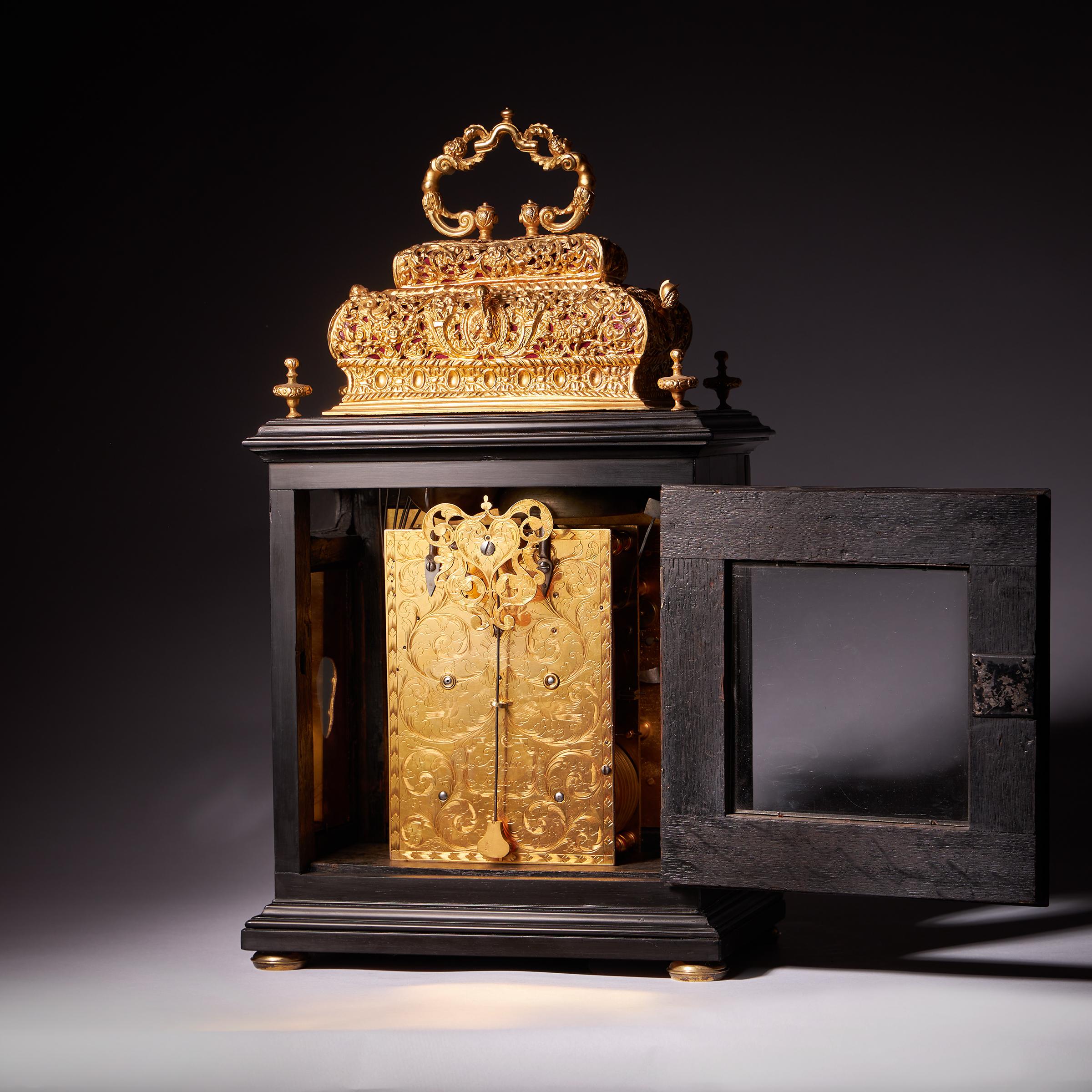 A 17th Century William and Mary eight-day double basket table clock by Asselin For Sale 1