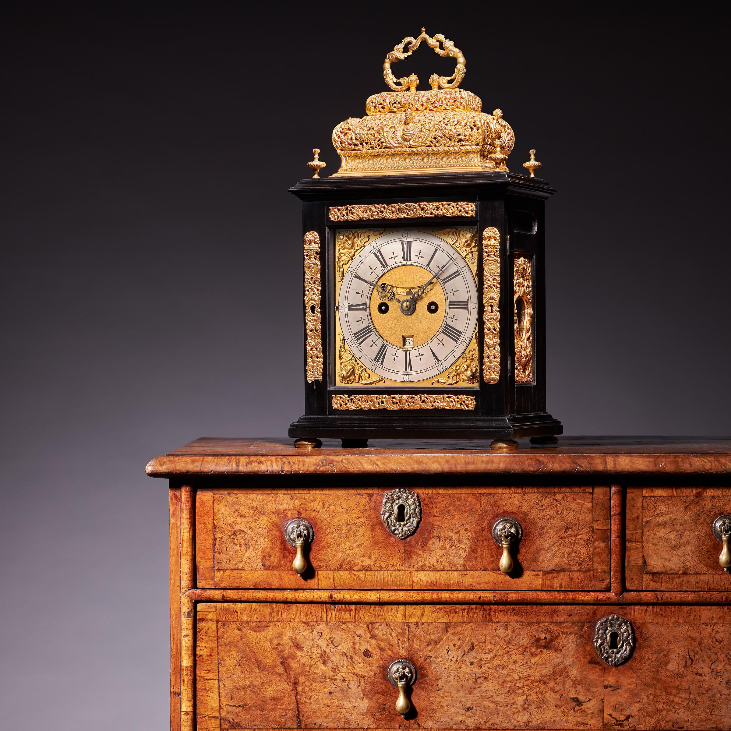 A 17th Century William and Mary eight-day double basket table clock by Asselin For Sale 2