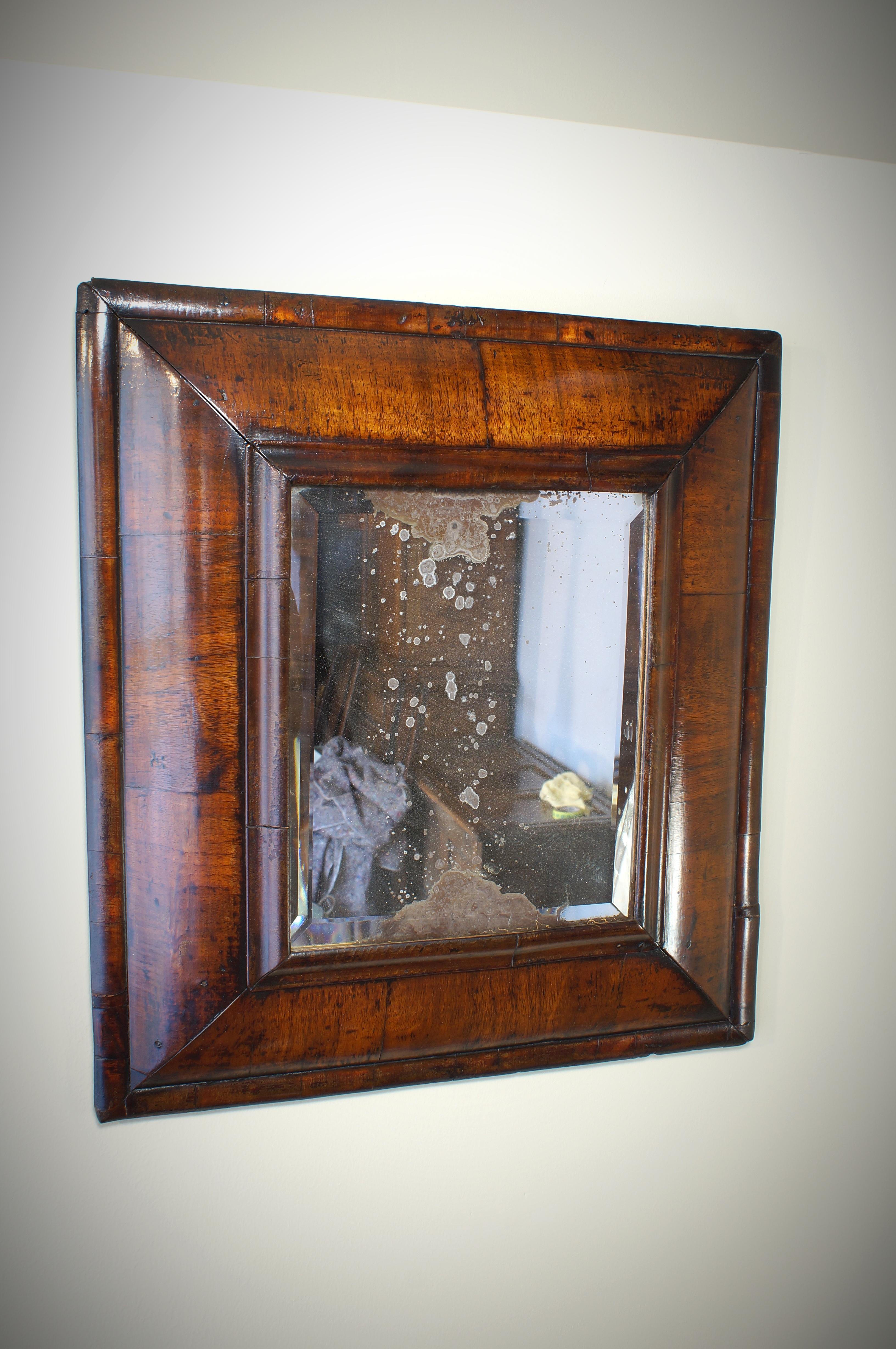 A 17th Century William And Mary Walnut Cushion Moulded Mirror. In Good Condition In Skipton, GB