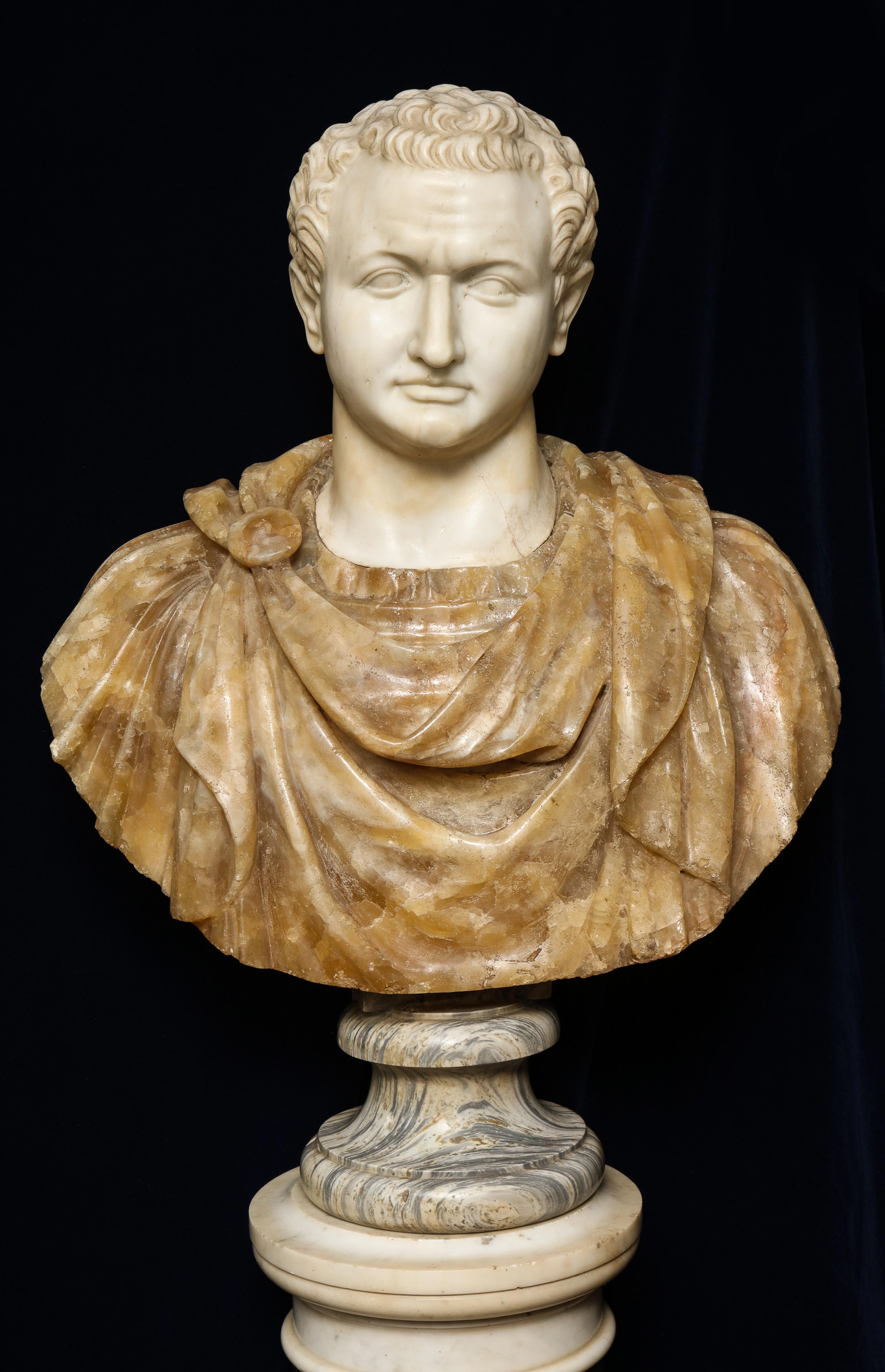 Classical Roman 18th-19th Century Neoclassical Multi-Marble Bust of Roman Emperor Titus Domitian For Sale