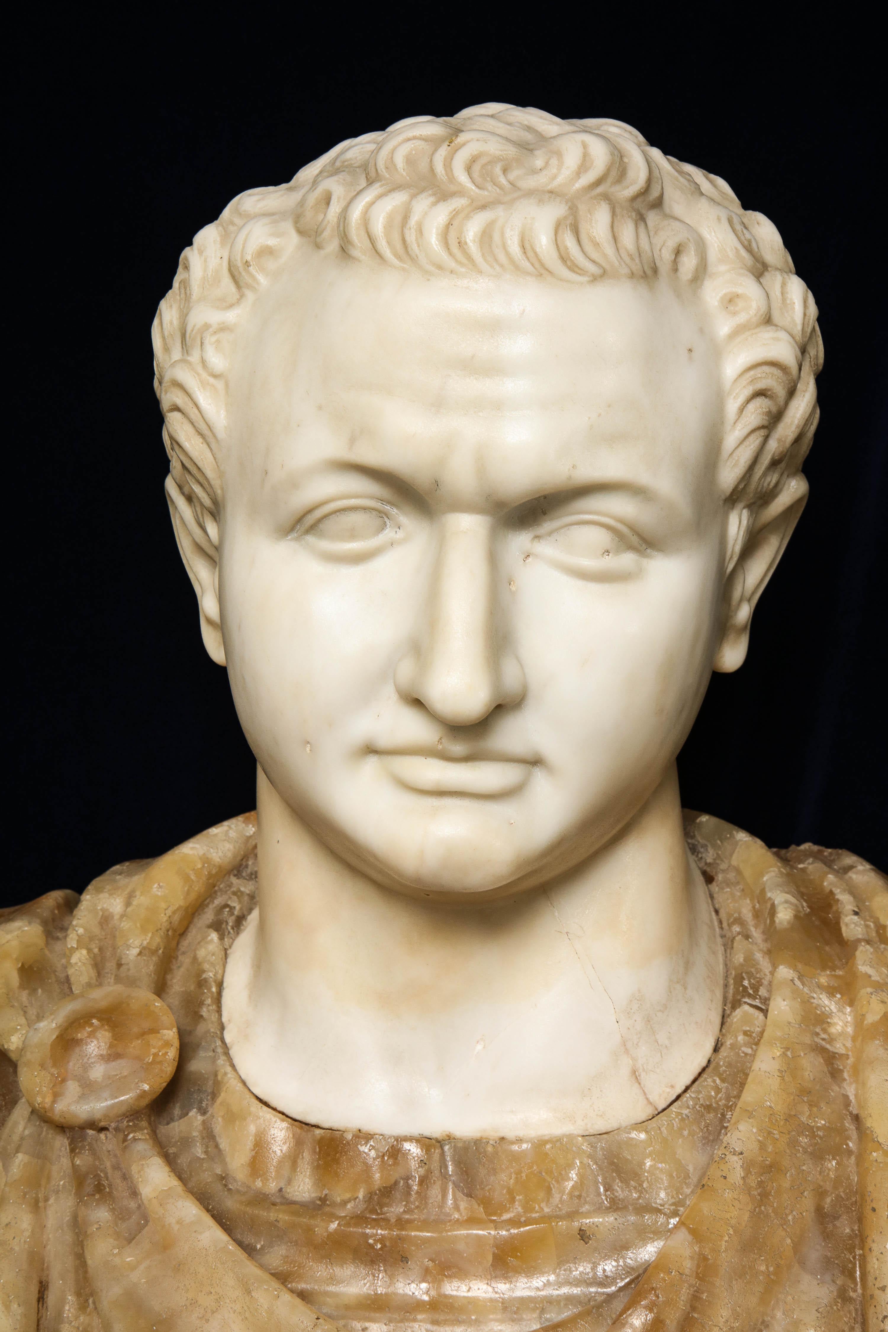 Italian 18th-19th Century Neoclassical Multi-Marble Bust of Roman Emperor Titus Domitian For Sale