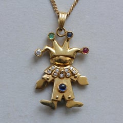 18 Carat and Gemstone Clown Pendant on Chain