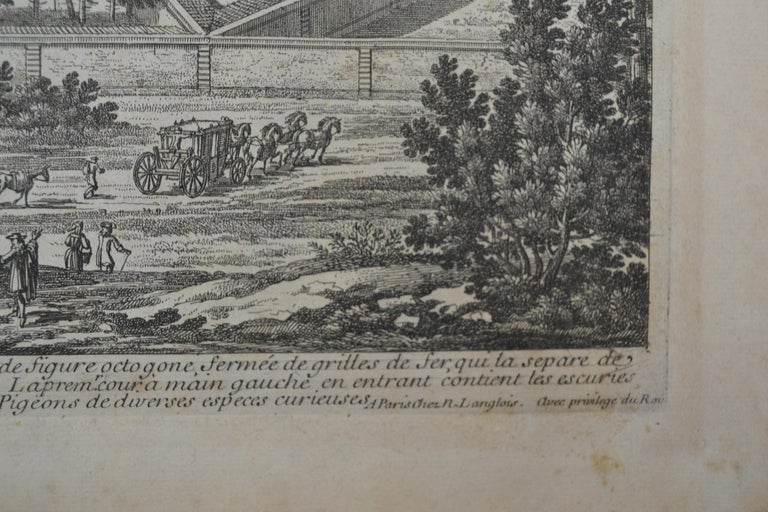 Engraved 18 Century Engraving of the Royal Menagerie at Versailles by Antoine Aveline For Sale