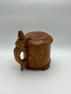A 1800s Birch Wood Baroque Tankard, Hand-crafted, Primitive Antique, Norway