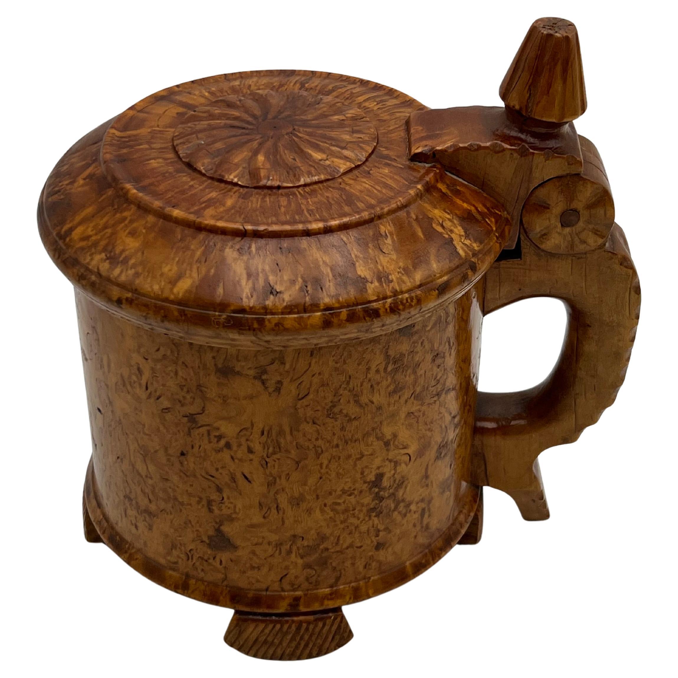 A 1800s Birch Wood Baroque Tankard, Hand-crafted, Primitive Antique, Norway